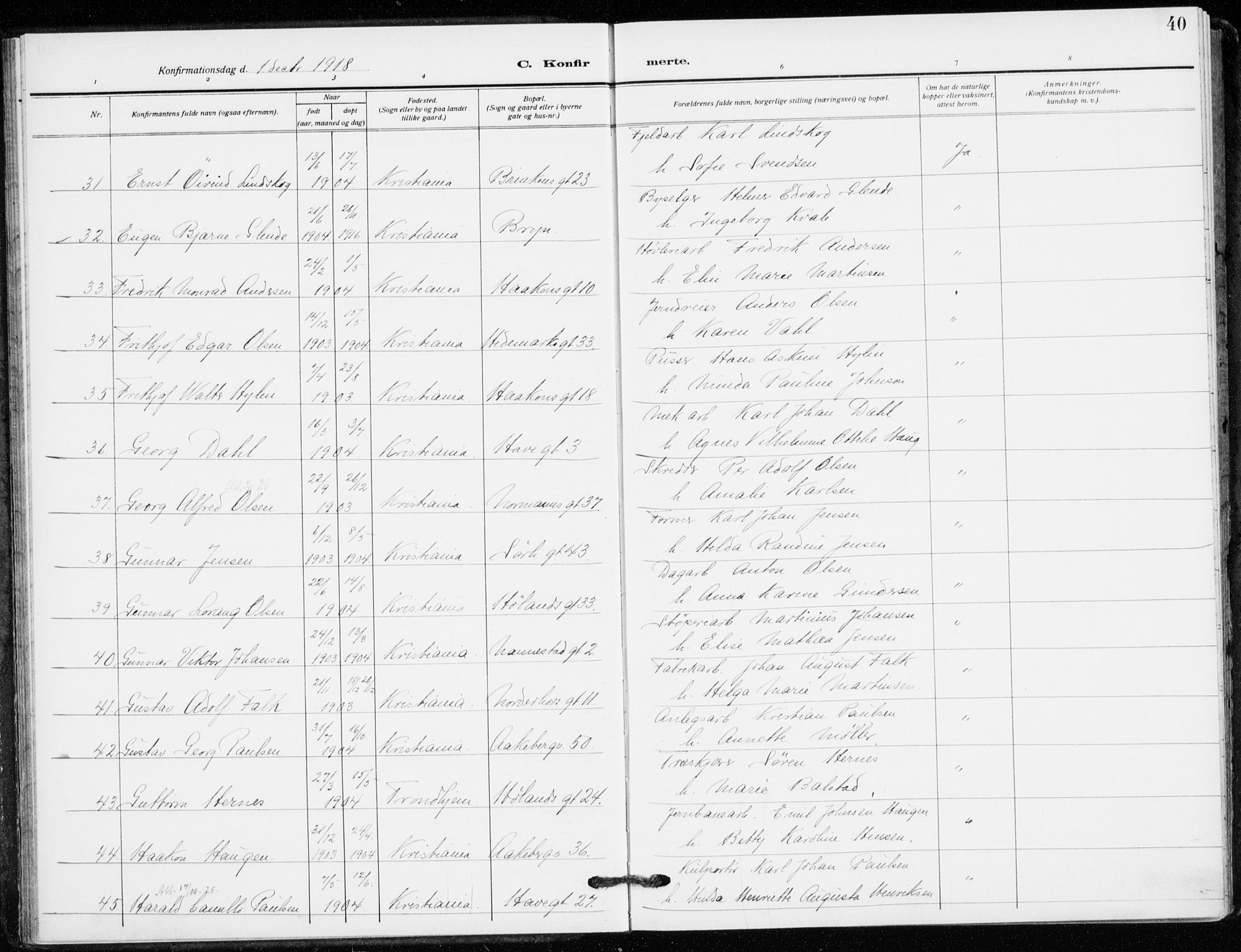 Kampen prestekontor Kirkebøker, AV/SAO-A-10853/F/Fa/L0013: Parish register (official) no. I 13, 1917-1922, p. 40