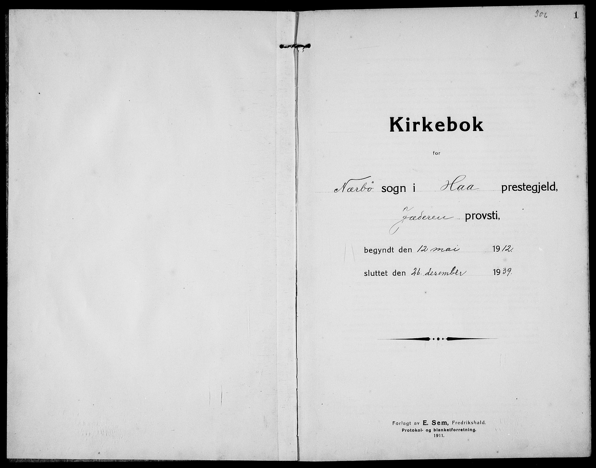 Hå sokneprestkontor, SAST/A-101801/001/30BB/L0007: Parish register (copy) no. B 7, 1912-1939, p. 1