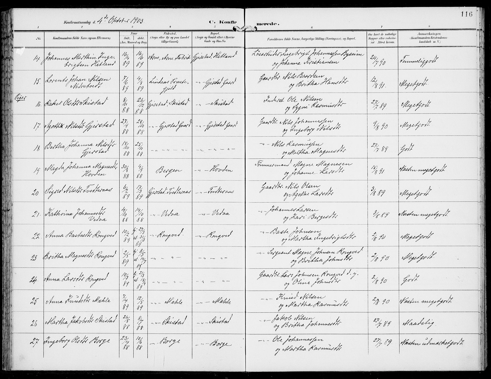 Haus sokneprestembete, AV/SAB-A-75601/H/Haa: Parish register (official) no. C  2, 1900-1915, p. 116