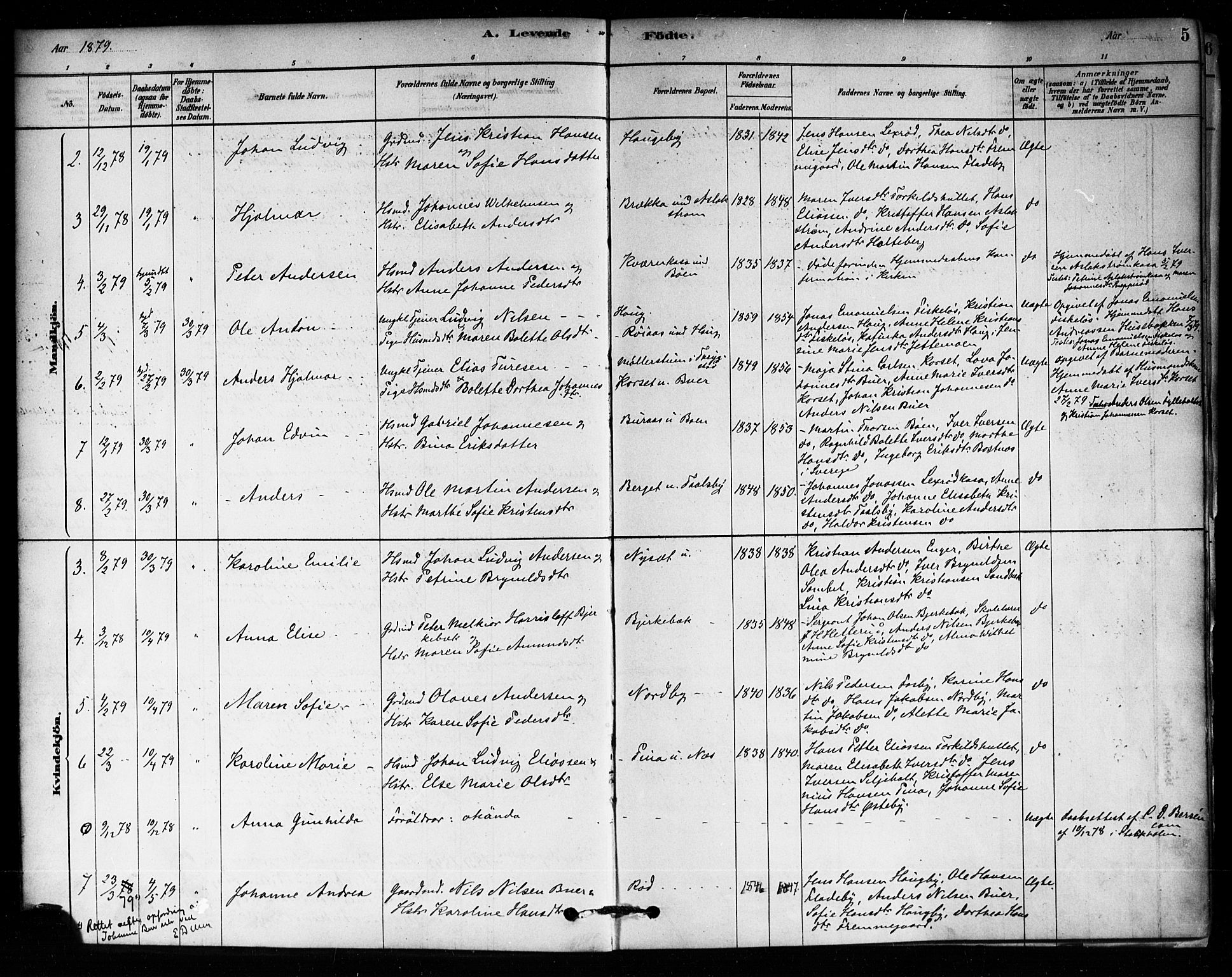 Aremark prestekontor Kirkebøker, AV/SAO-A-10899/F/Fa/L0005: Parish register (official) no. I 5, 1878-1897, p. 5