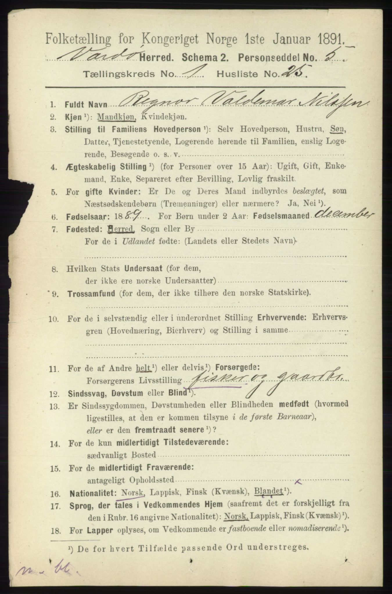 RA, 1891 census for 2028 Vardø, 1891, p. 194