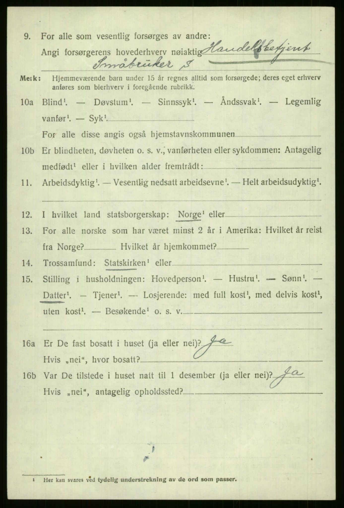 SAB, 1920 census for Voss, 1920, p. 3526