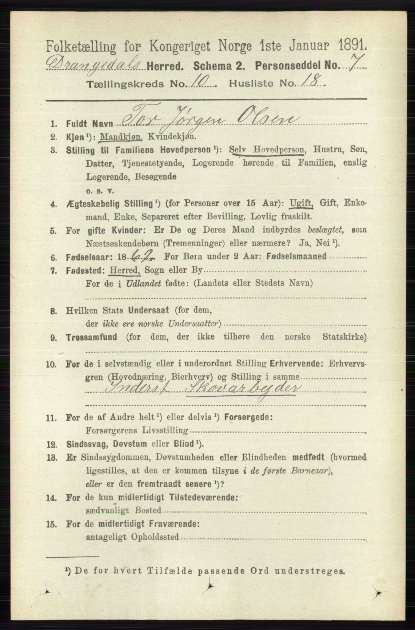 RA, 1891 census for 0817 Drangedal, 1891, p. 3530