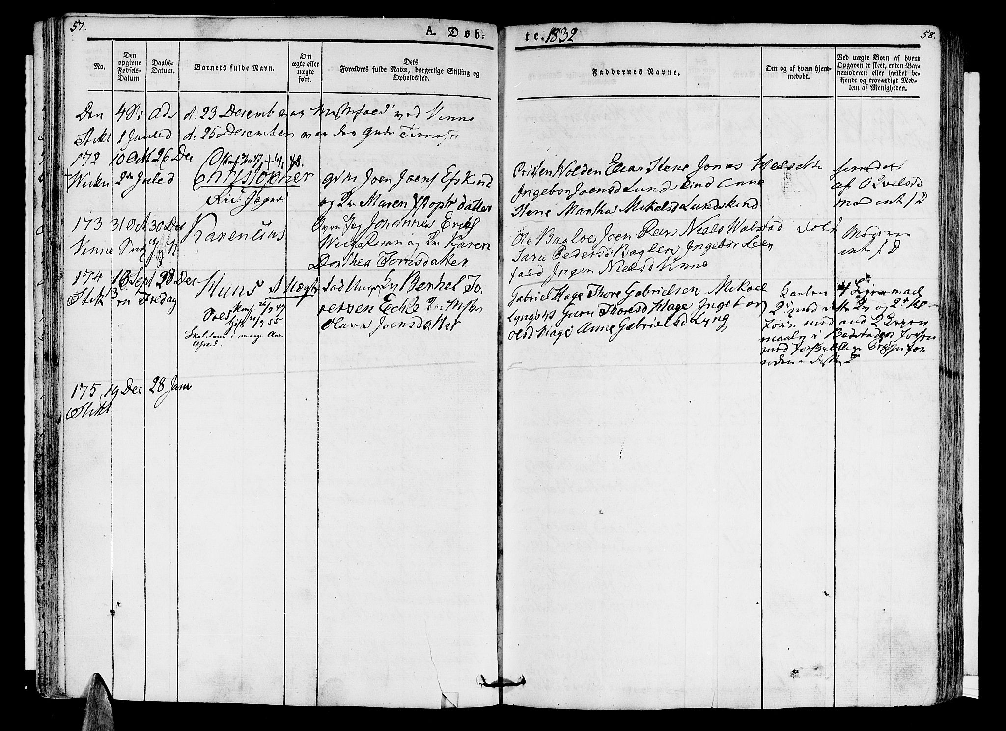 Ministerialprotokoller, klokkerbøker og fødselsregistre - Nord-Trøndelag, AV/SAT-A-1458/723/L0238: Parish register (official) no. 723A07, 1831-1840, p. 57-58