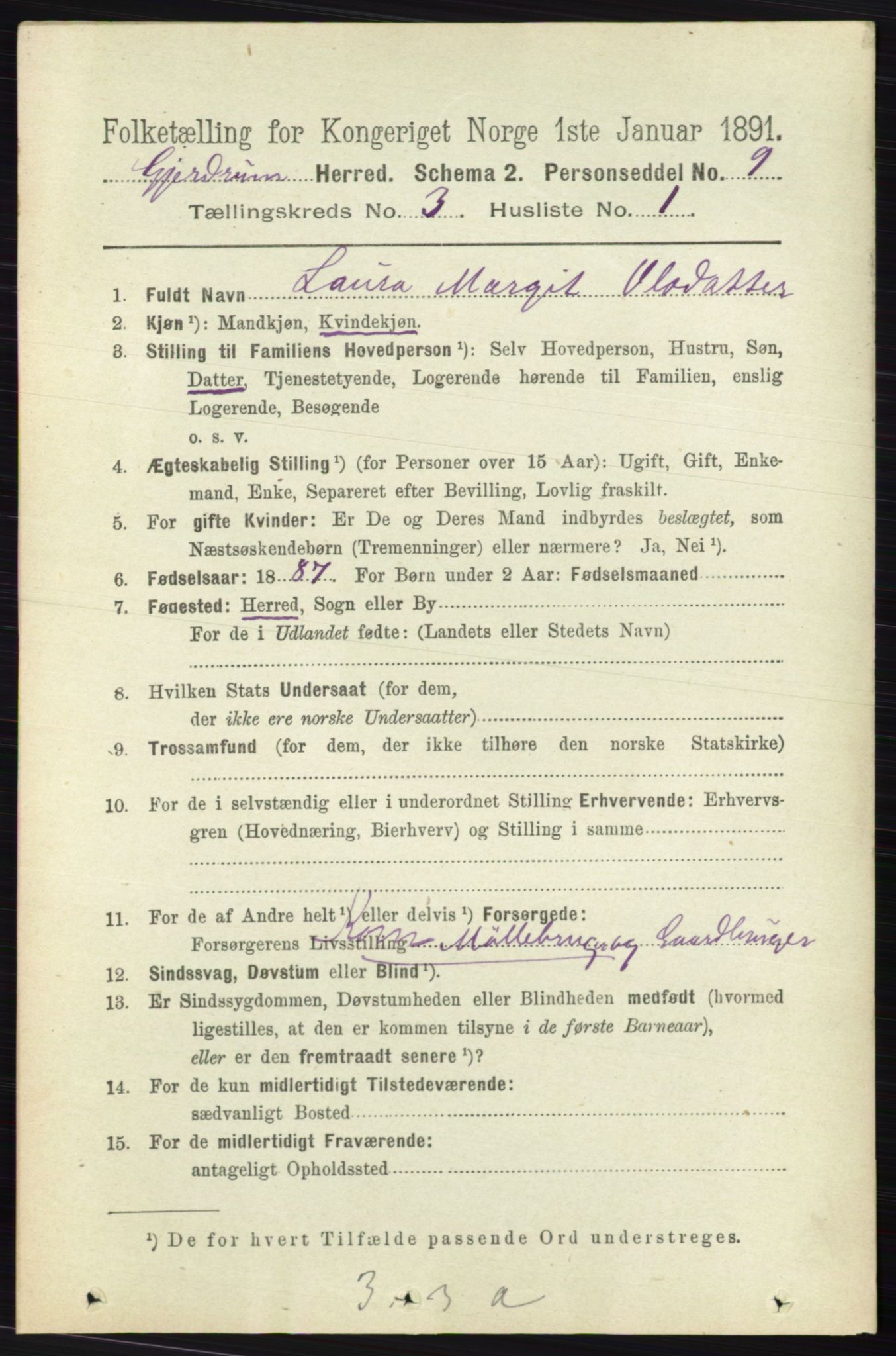 RA, 1891 census for 0234 Gjerdrum, 1891, p. 1260