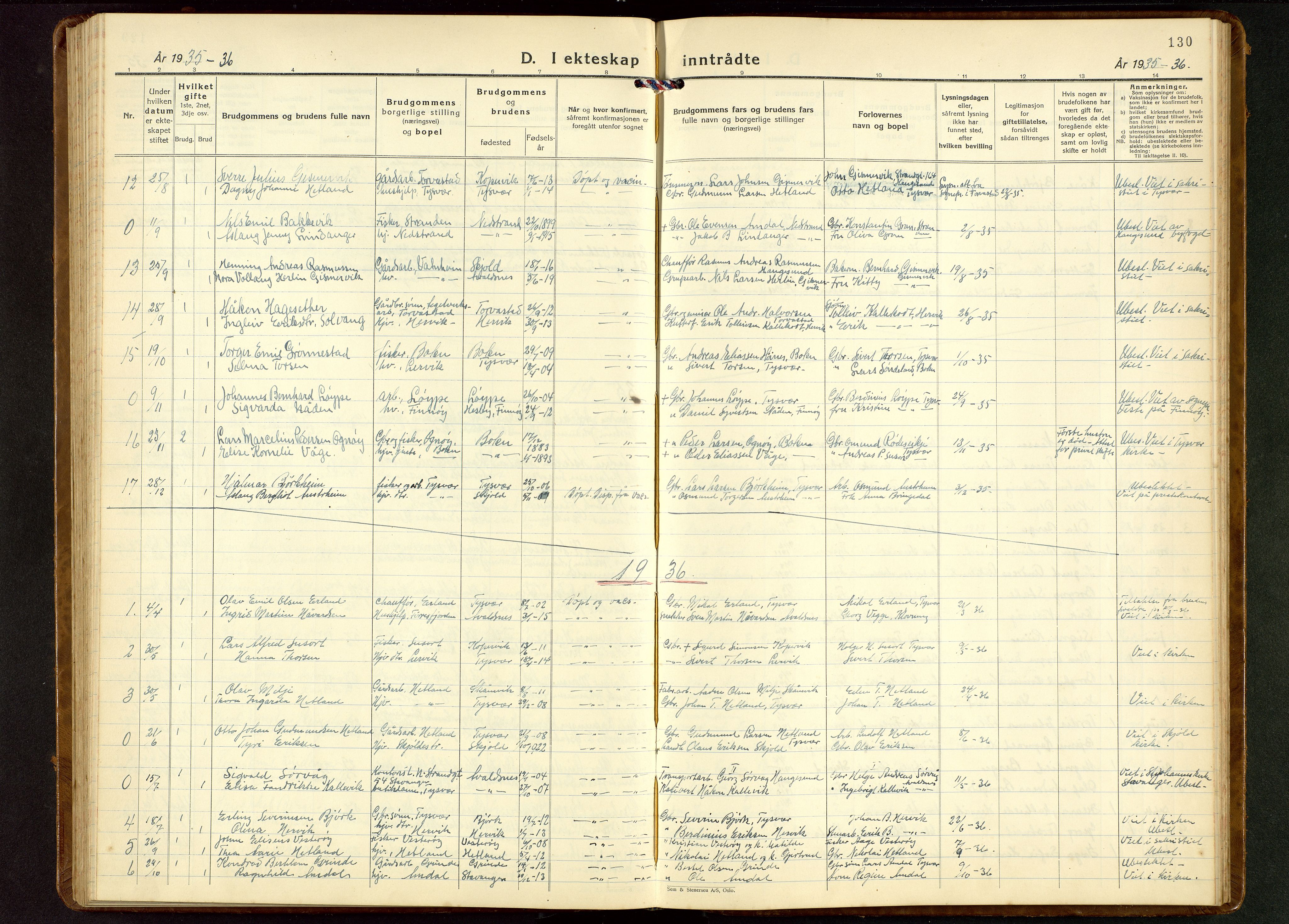 Tysvær sokneprestkontor, SAST/A -101864/H/Ha/Hab/L0006: Parish register (copy) no. B 6, 1932-1946, p. 130