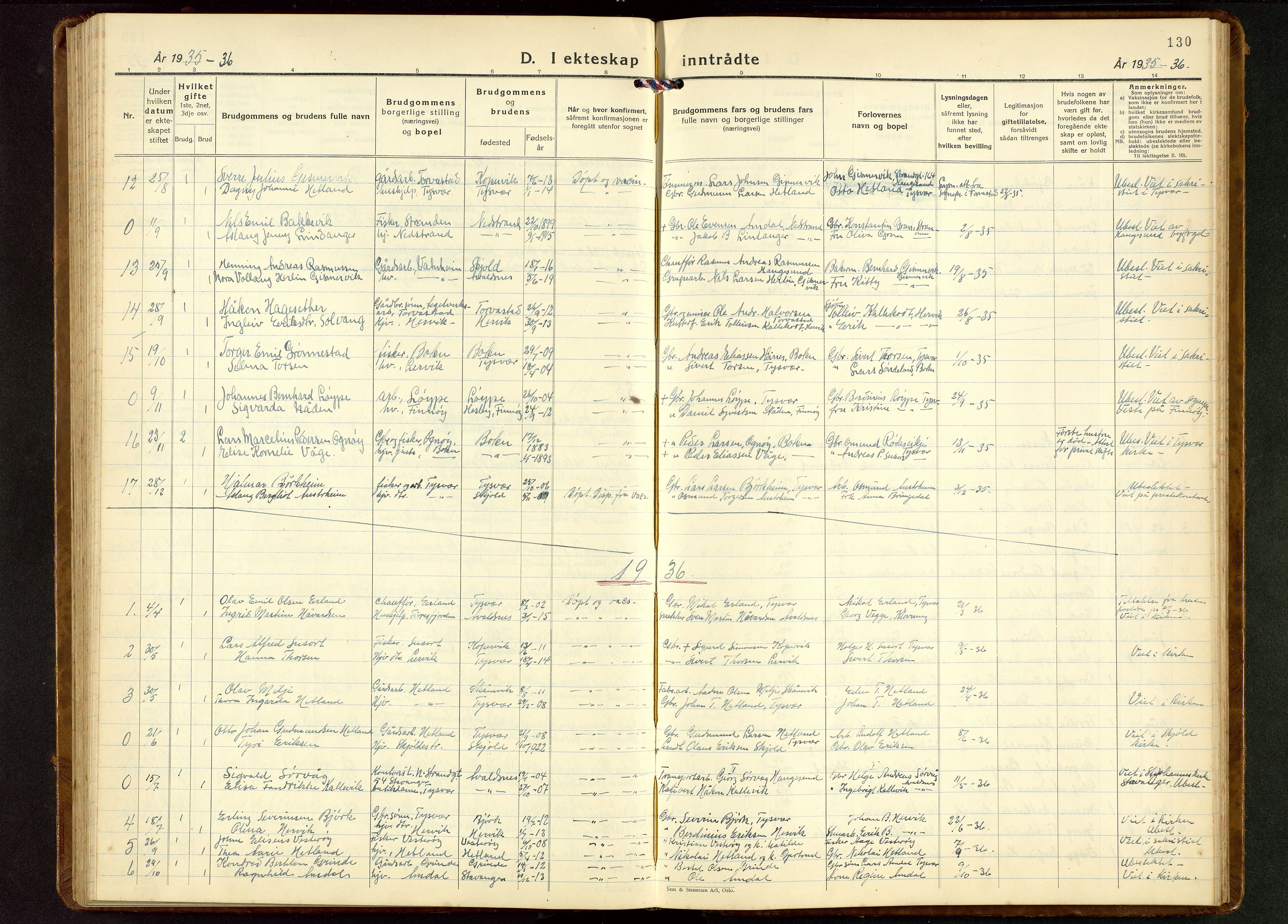 Tysvær sokneprestkontor, AV/SAST-A -101864/H/Ha/Hab/L0006: Parish register (copy) no. B 6, 1932-1946, p. 130