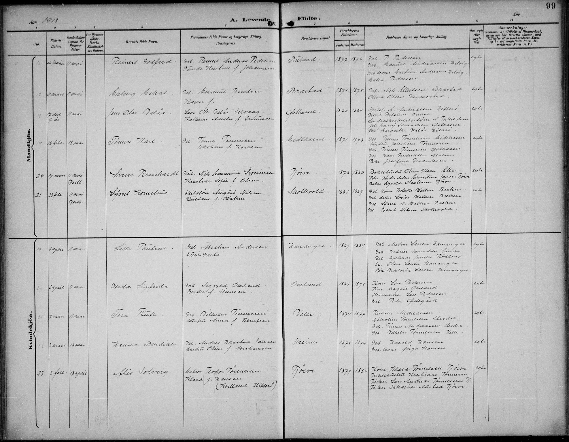 Lista sokneprestkontor, SAK/1111-0027/F/Fb/L0005: Parish register (copy) no. B 5, 1892-1923, p. 99