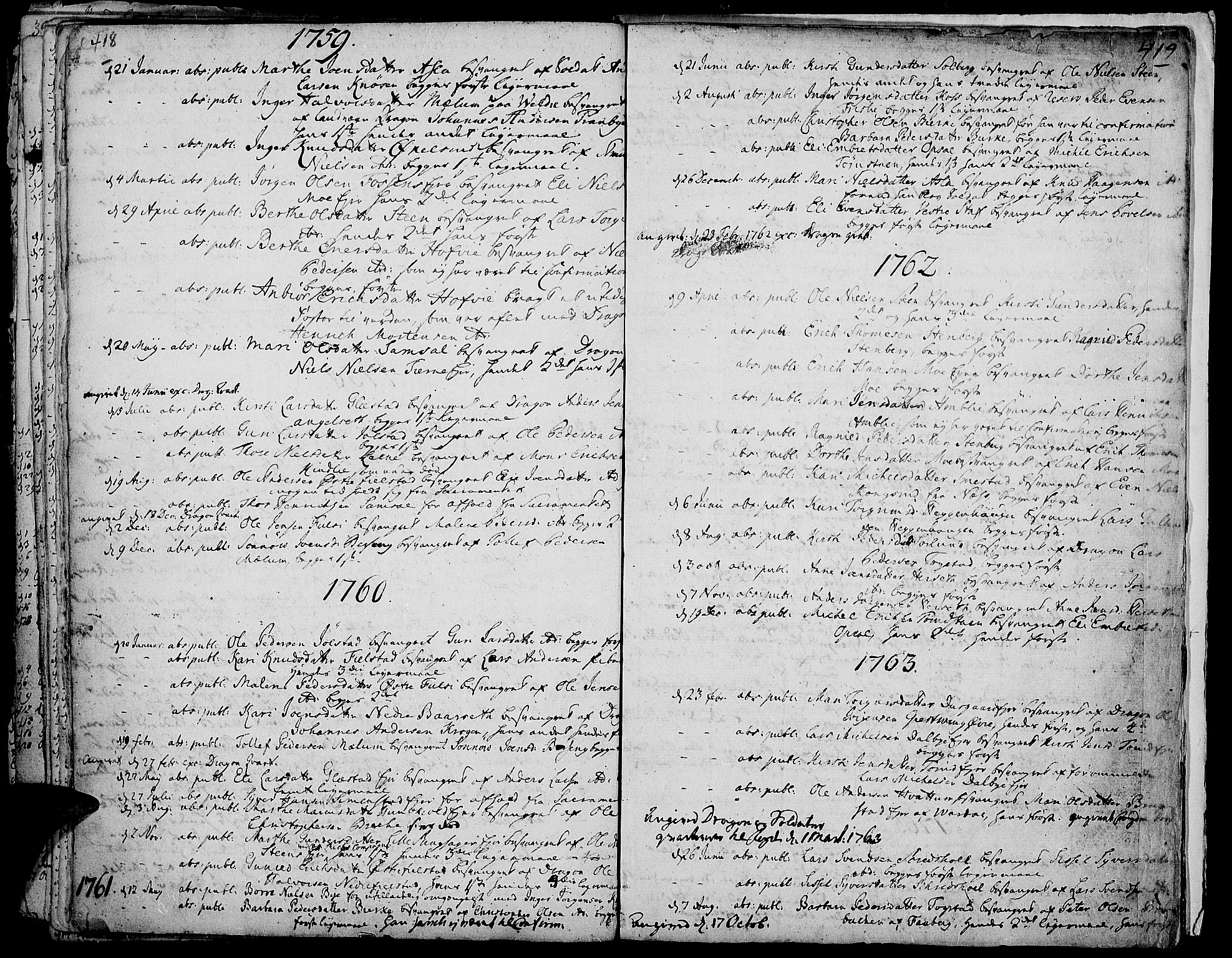 Ringsaker prestekontor, SAH/PREST-014/K/Ka/L0002: Parish register (official) no. 2, 1747-1774, p. 418-419