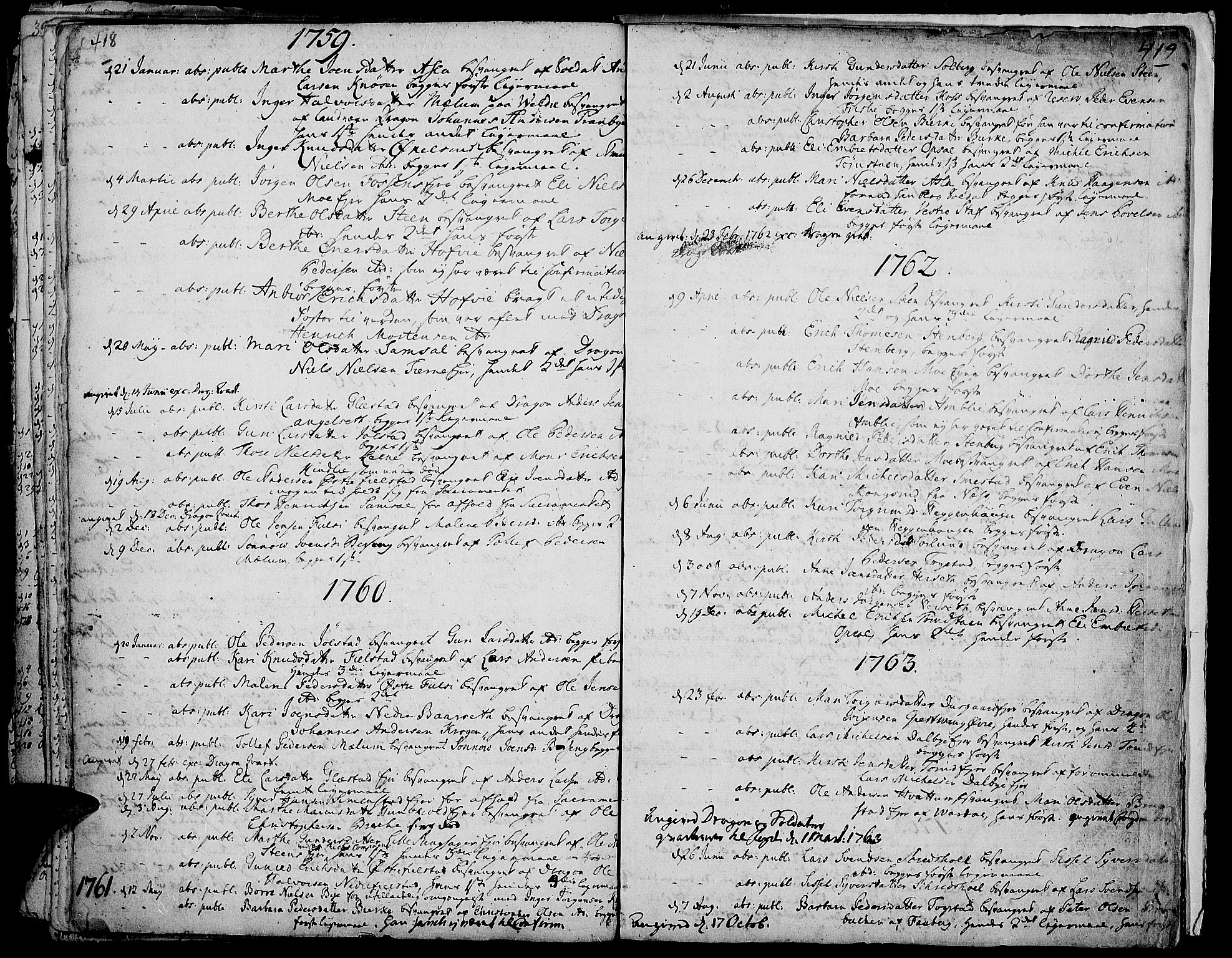 Ringsaker prestekontor, AV/SAH-PREST-014/K/Ka/L0002: Parish register (official) no. 2, 1747-1774, p. 418-419