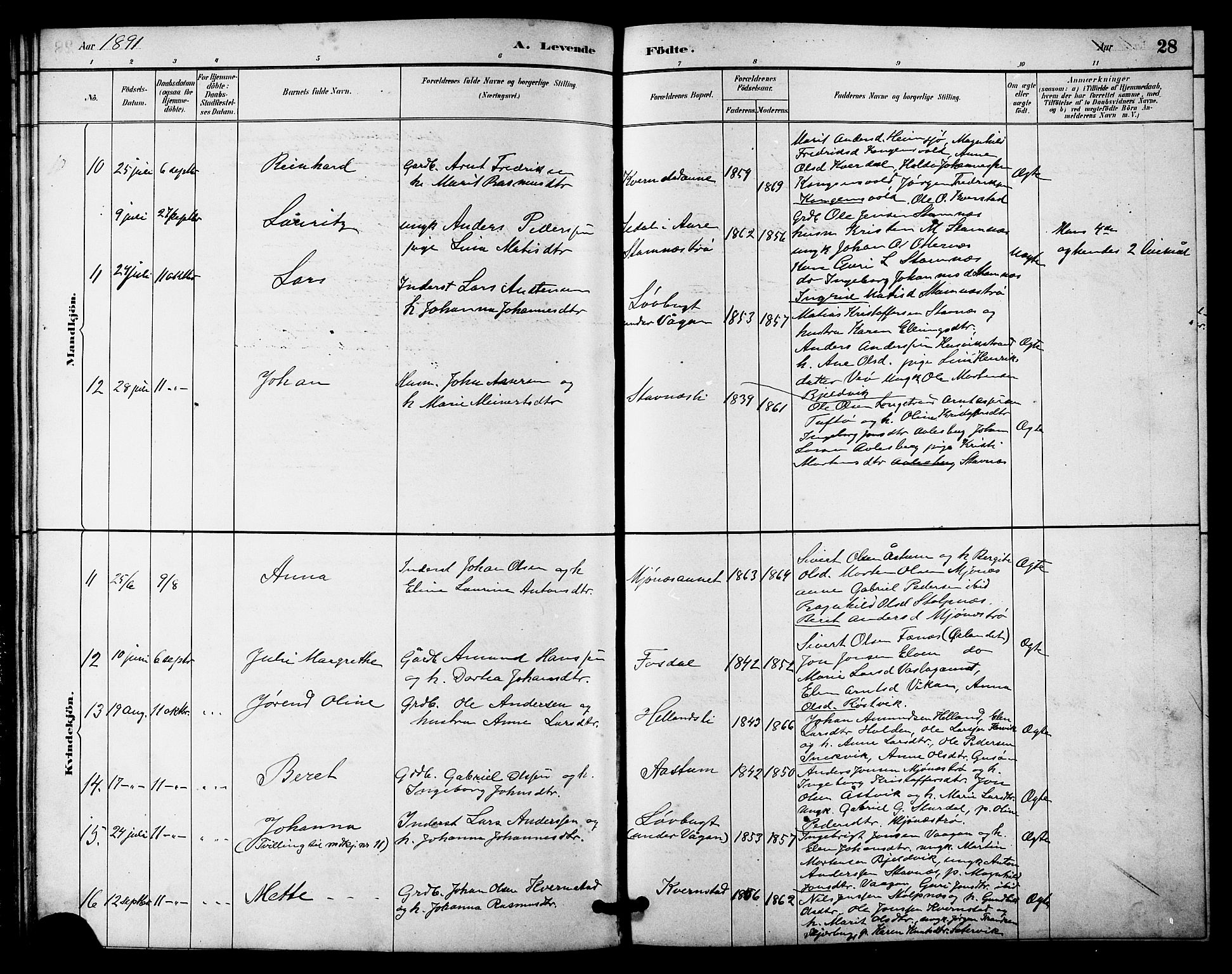 Ministerialprotokoller, klokkerbøker og fødselsregistre - Sør-Trøndelag, SAT/A-1456/633/L0519: Parish register (copy) no. 633C01, 1884-1905, p. 28