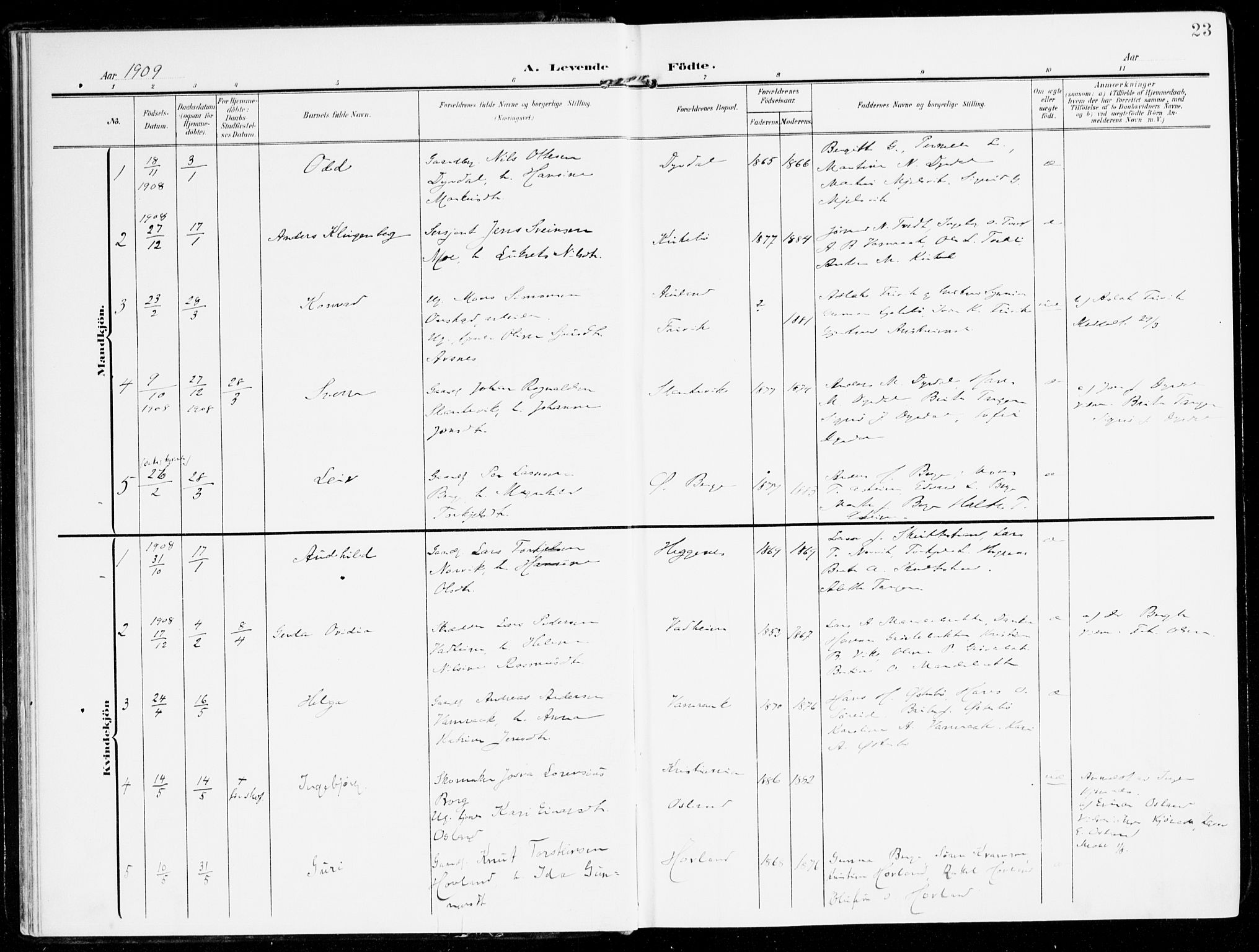 Lavik sokneprestembete, AV/SAB-A-80901: Parish register (official) no. C 2, 1904-1921, p. 23