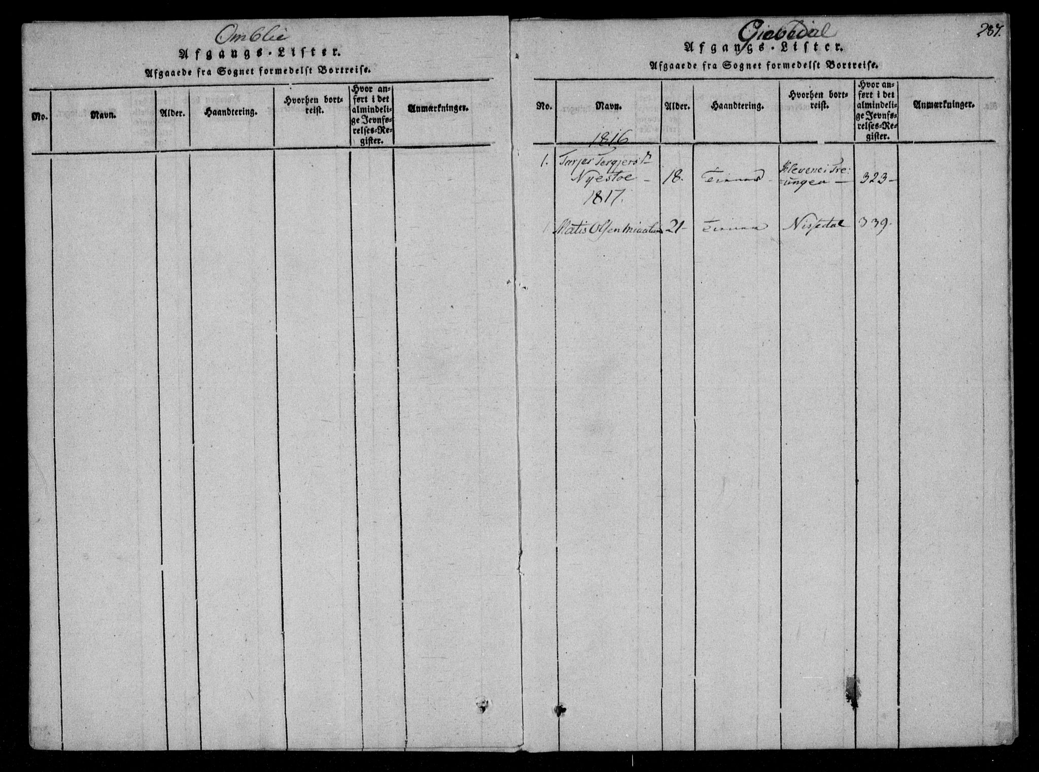 Åmli sokneprestkontor, SAK/1111-0050/F/Fa/Fac/L0006: Parish register (official) no. A 6, 1816-1829, p. 287