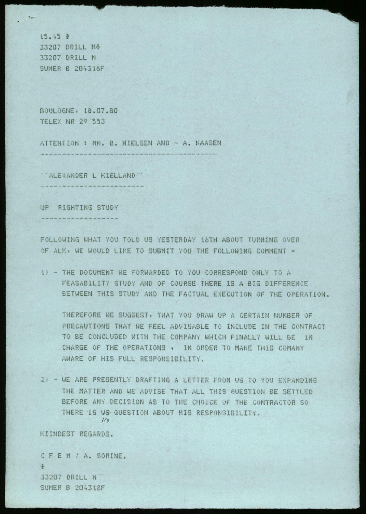 Pa 1503 - Stavanger Drilling AS, AV/SAST-A-101906/Da/L0013: Alexander L. Kielland - Saks- og korrespondansearkiv, 1980, p. 4