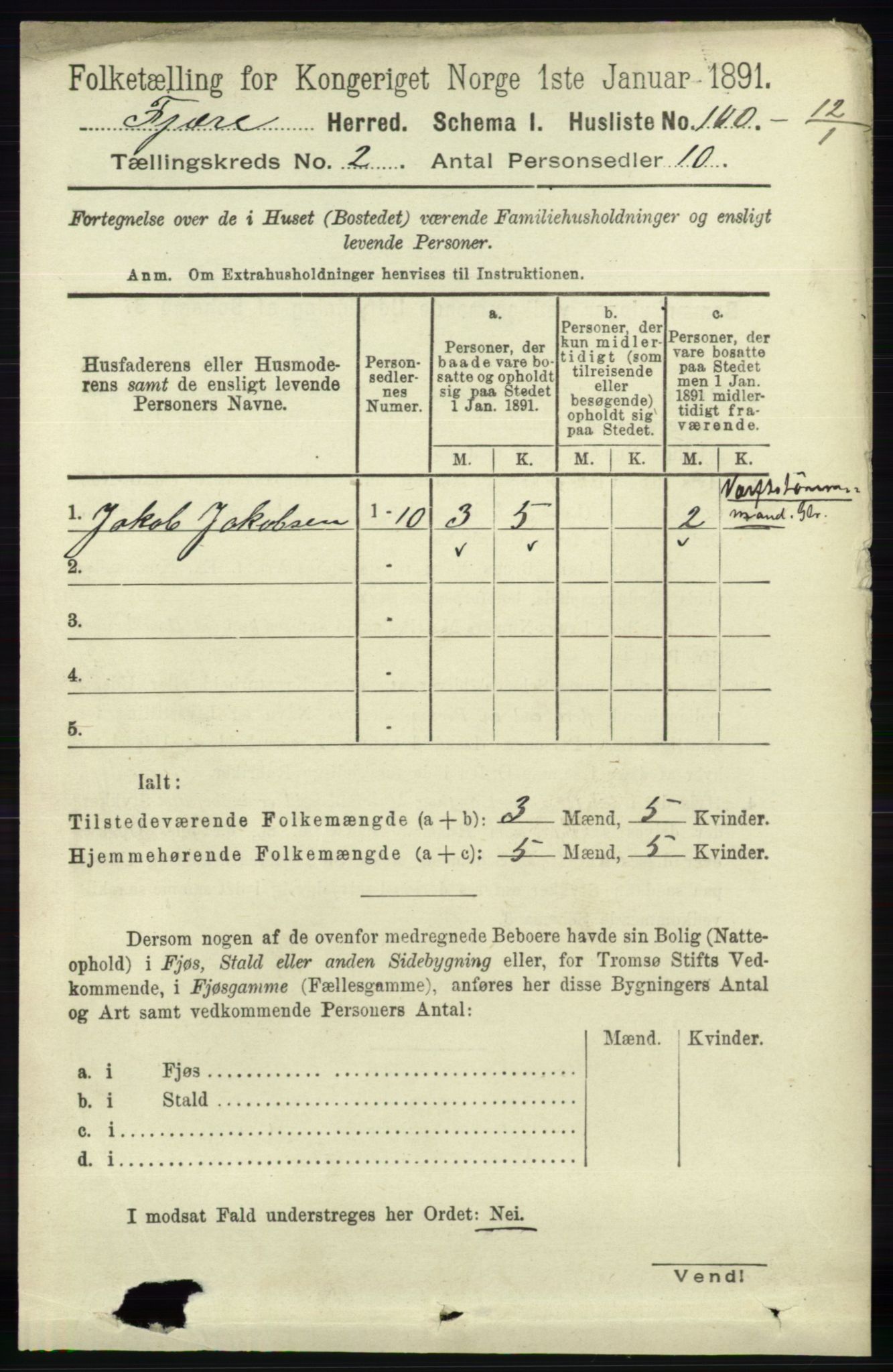 RA, 1891 census for 0923 Fjære, 1891, p. 735