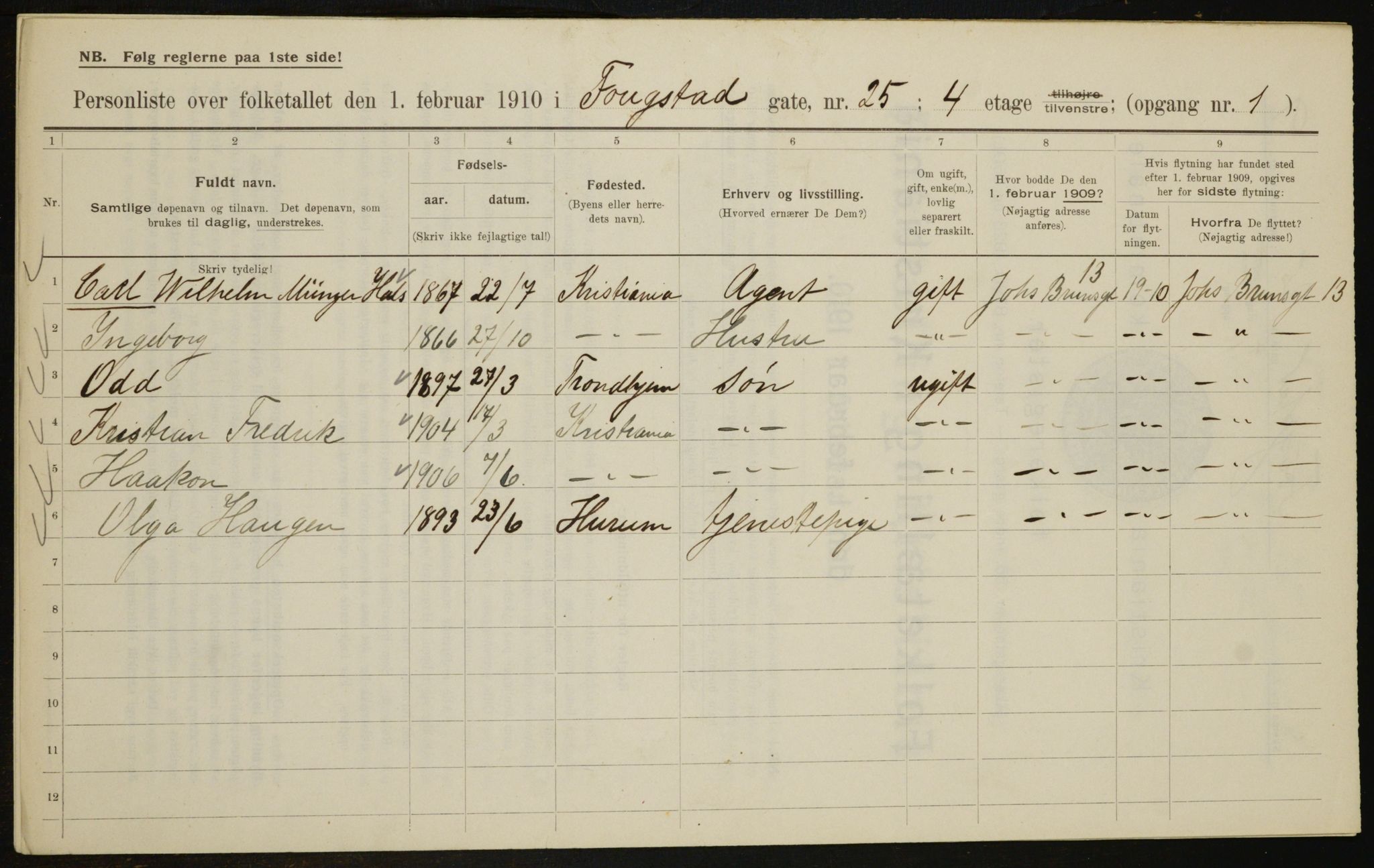 OBA, Municipal Census 1910 for Kristiania, 1910, p. 23883