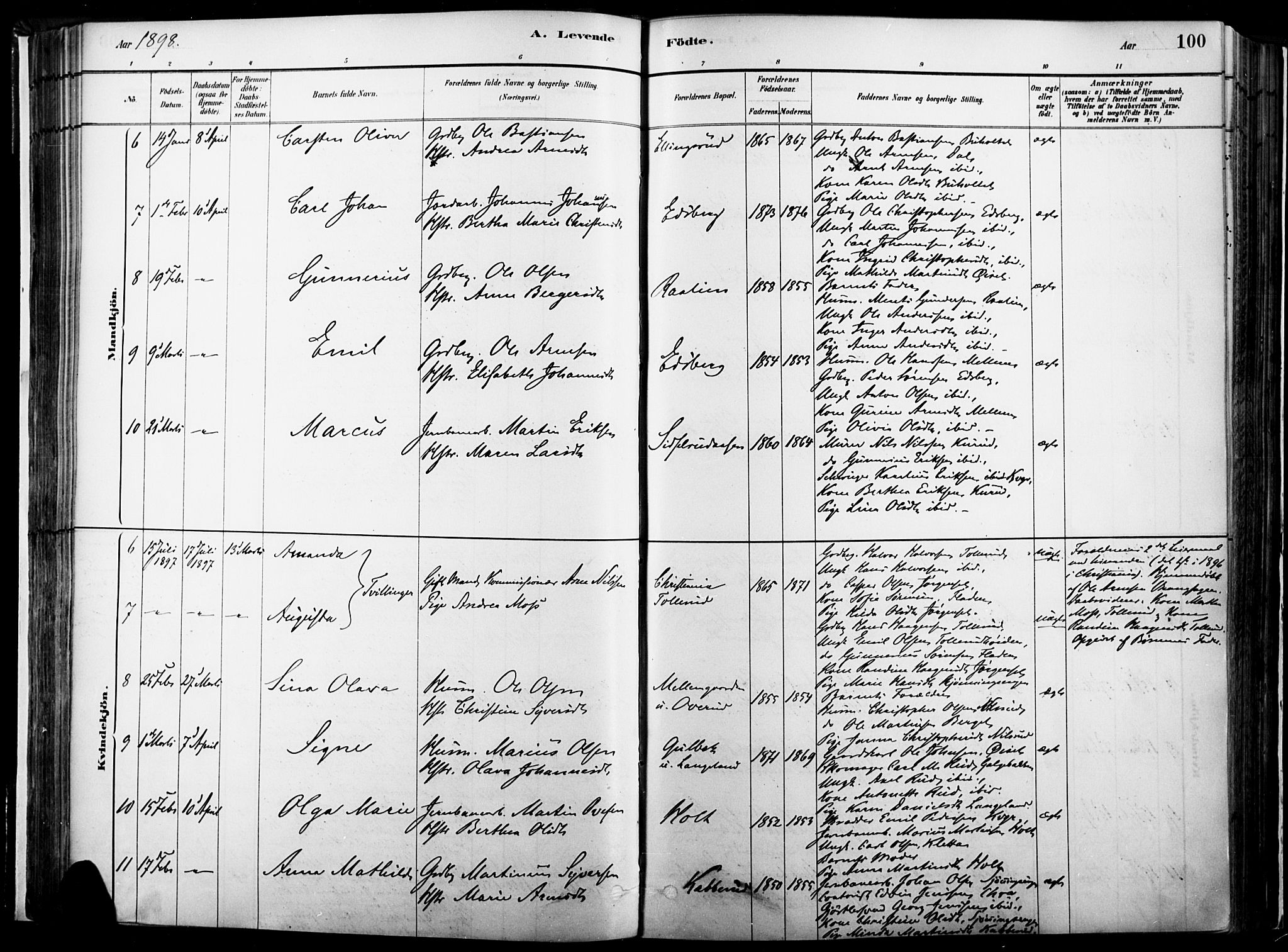 Vinger prestekontor, AV/SAH-PREST-024/H/Ha/Haa/L0014: Parish register (official) no. 14, 1881-1900, p. 100