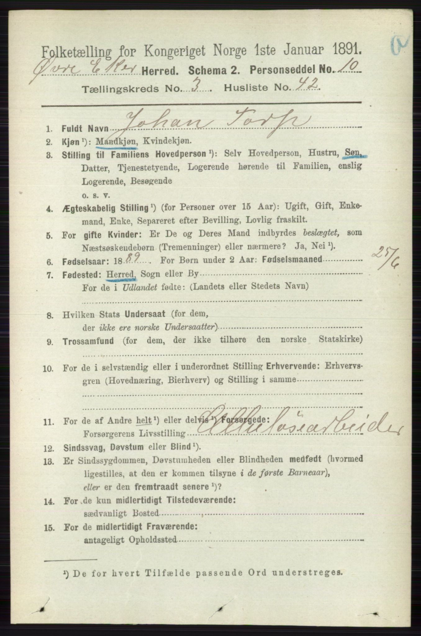 RA, 1891 census for 0624 Øvre Eiker, 1891, p. 1273