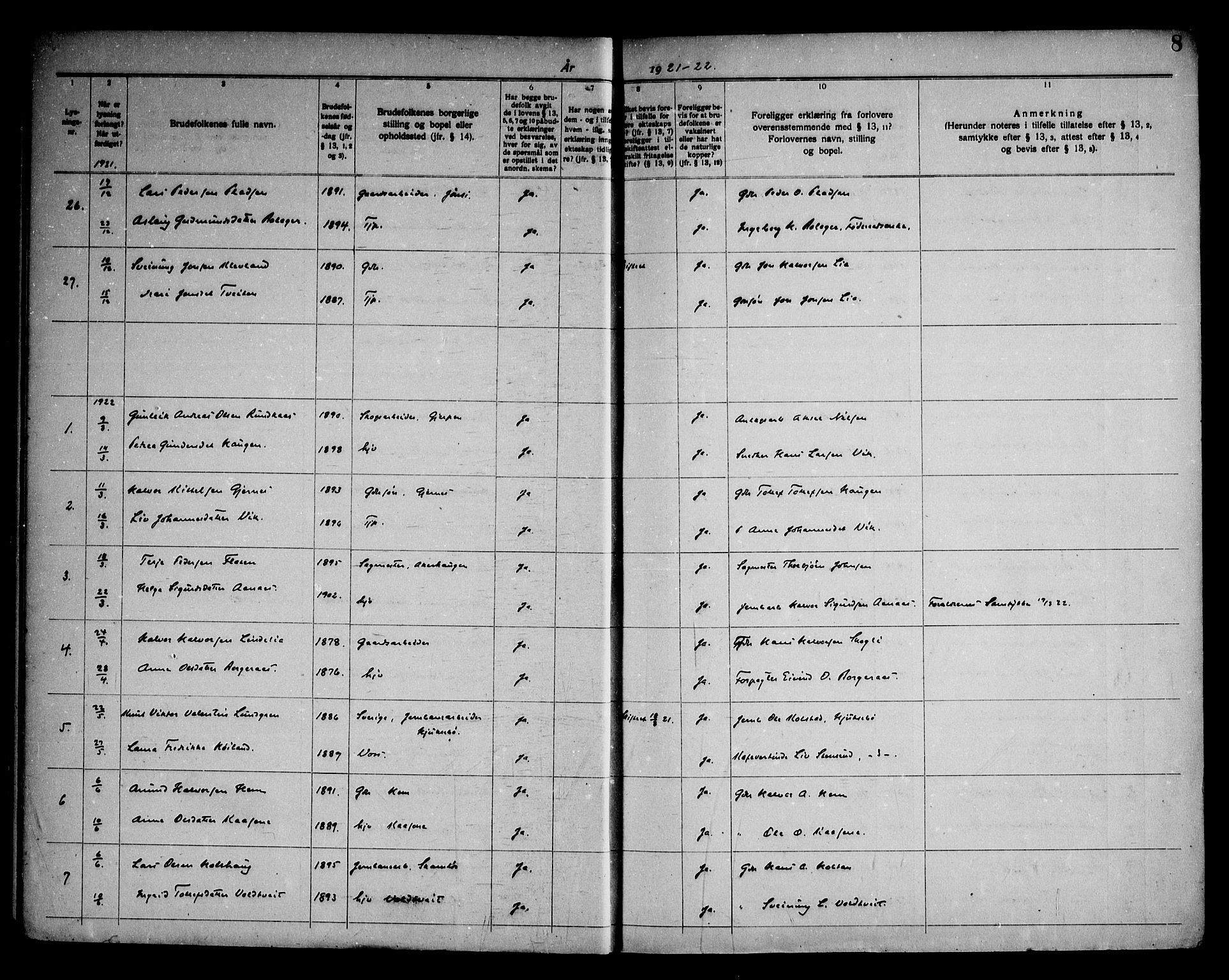 Sauherad kirkebøker, SAKO/A-298/H/Ha/L0001: Banns register no. 1, 1919-1960, p. 8