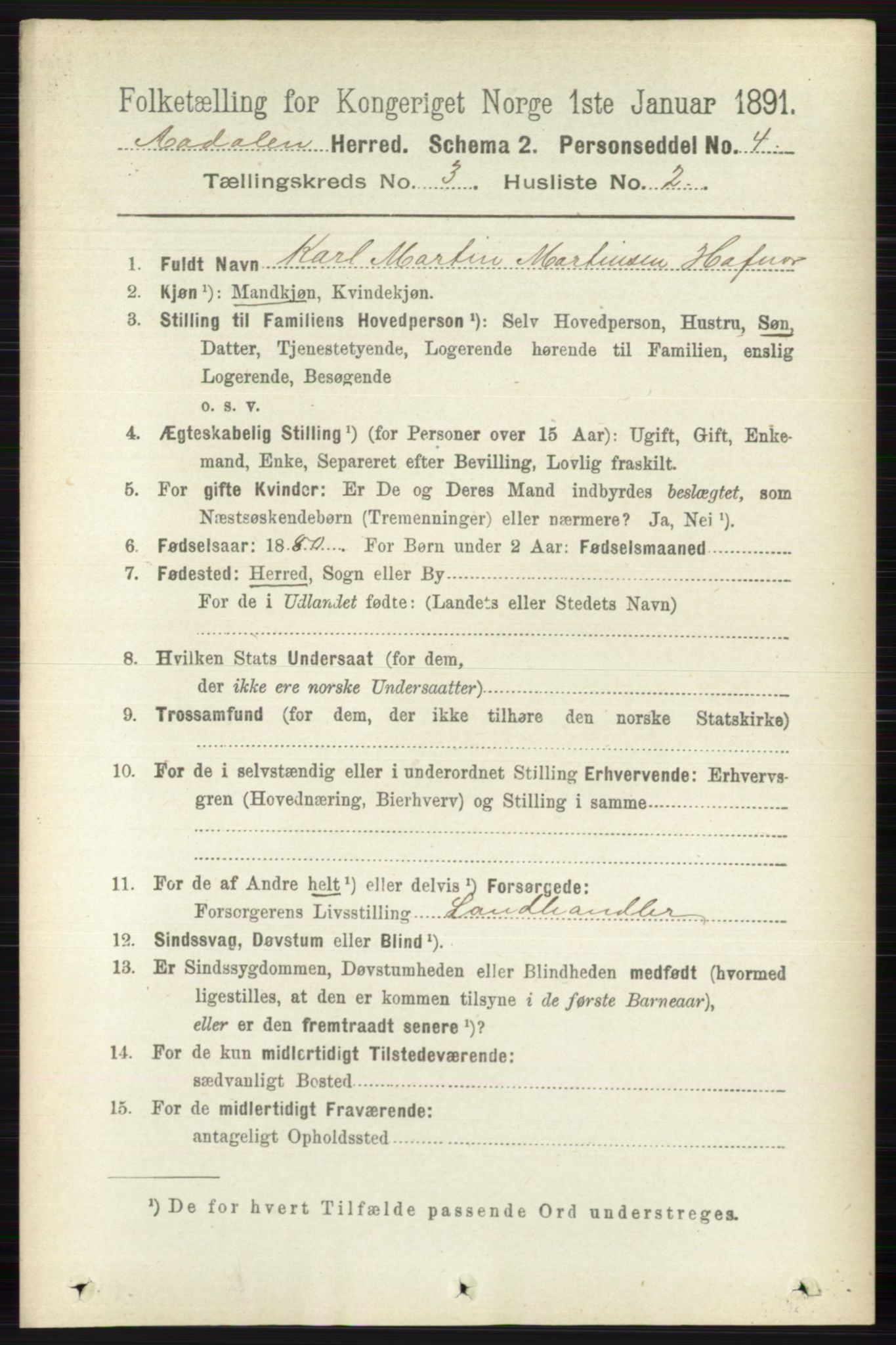 RA, 1891 census for 0614 Ådal, 1891, p. 1043