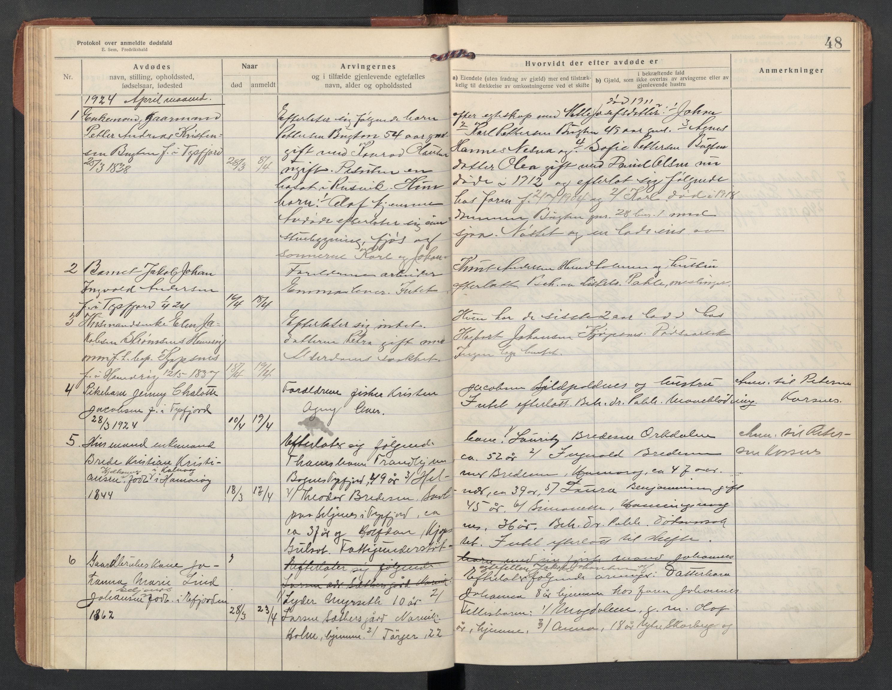 Tysfjord lensmannskontor, AV/SAT-A-5713/1/02/L0034: Dødsfallsprotokoll, 1916-1933, p. 48