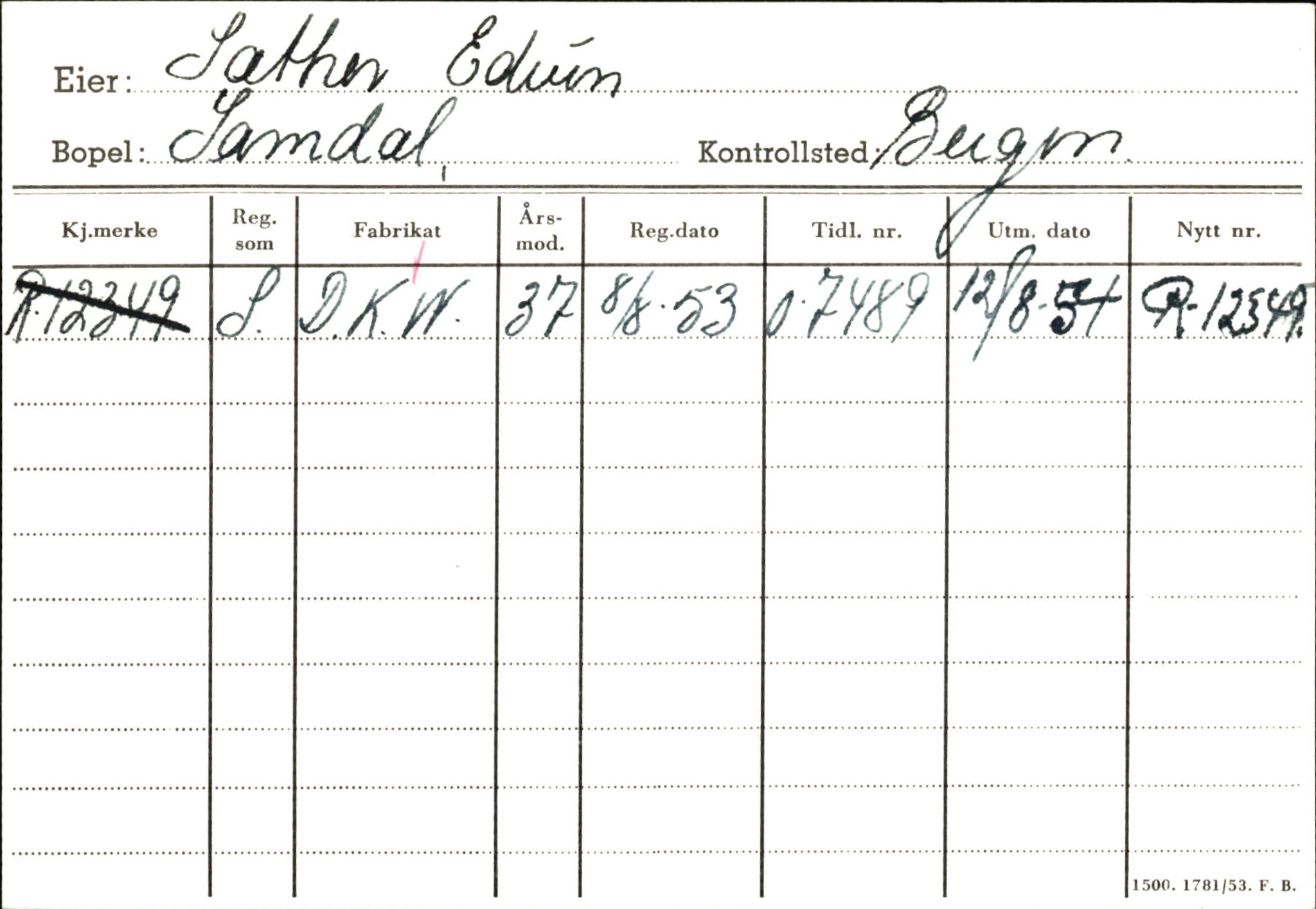 Statens vegvesen, Hordaland vegkontor, AV/SAB-A-5201/2/Ha/L0054: R-eierkort S-T, 1920-1971, p. 5