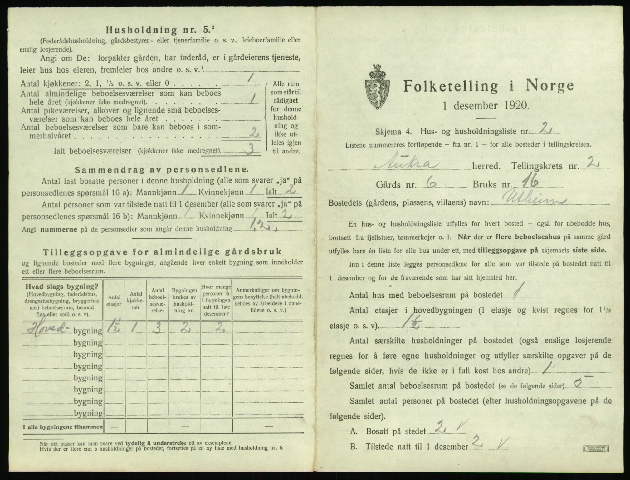 SAT, 1920 census for Aukra, 1920, p. 157