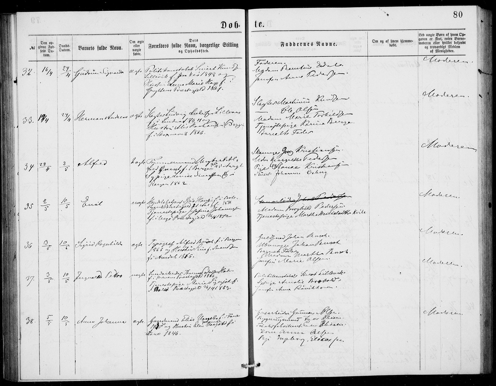 Fødselsstiftelsens sokneprestembete, ført av overlegen*, SAB/-: Parish register (official) no. A 2, 1884-1900, p. 80