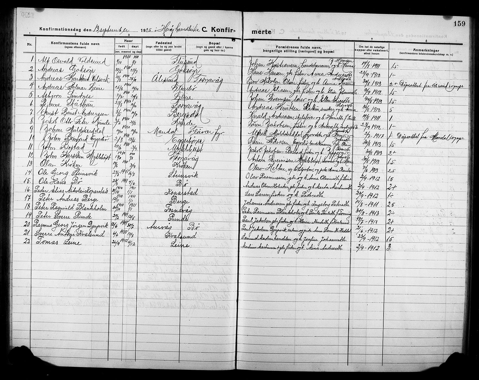 Ministerialprotokoller, klokkerbøker og fødselsregistre - Møre og Romsdal, AV/SAT-A-1454/507/L0084: Parish register (copy) no. 507C07, 1919-1932, p. 159