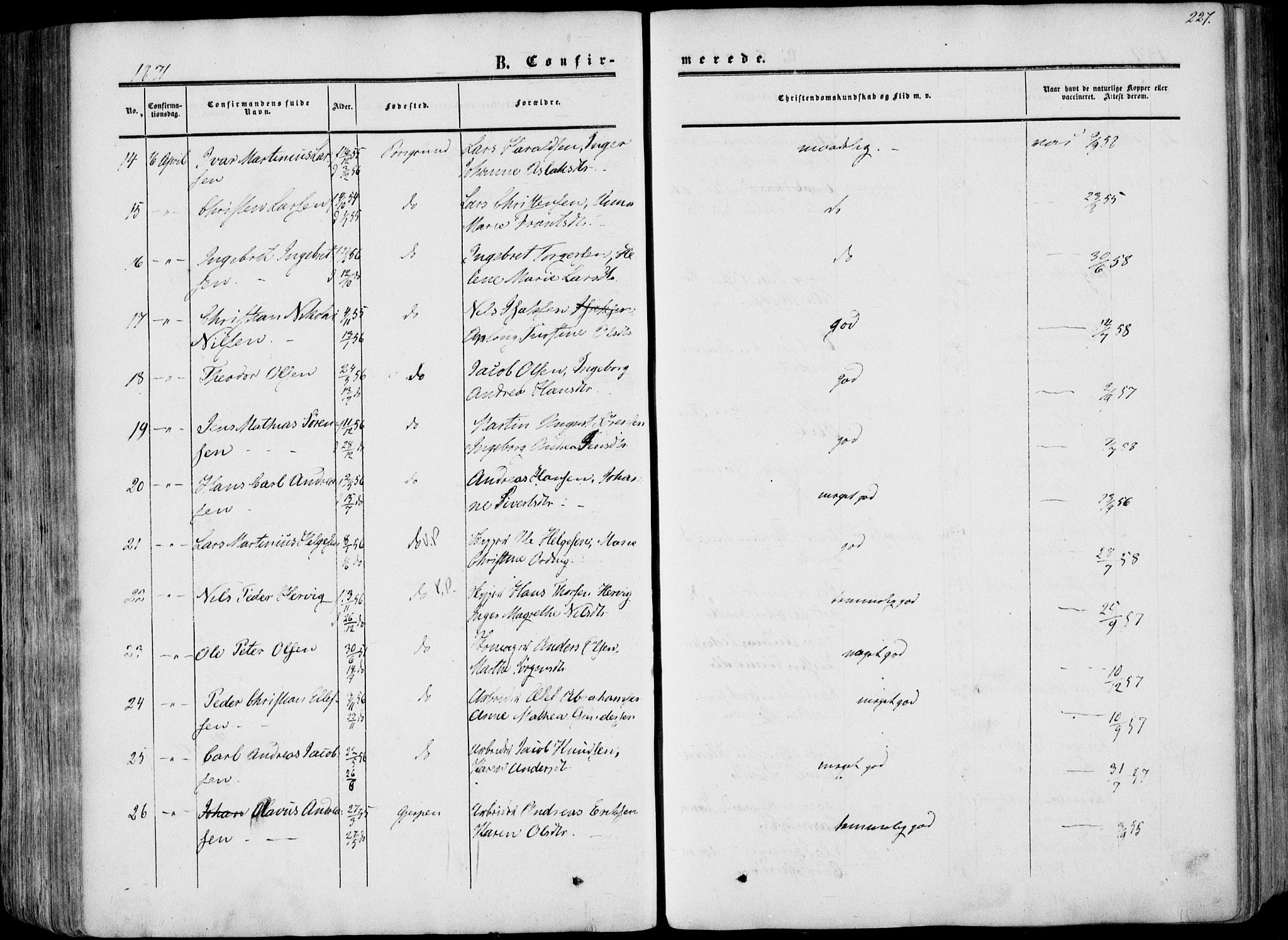 Porsgrunn kirkebøker , SAKO/A-104/F/Fa/L0007: Parish register (official) no. 7, 1858-1877, p. 227