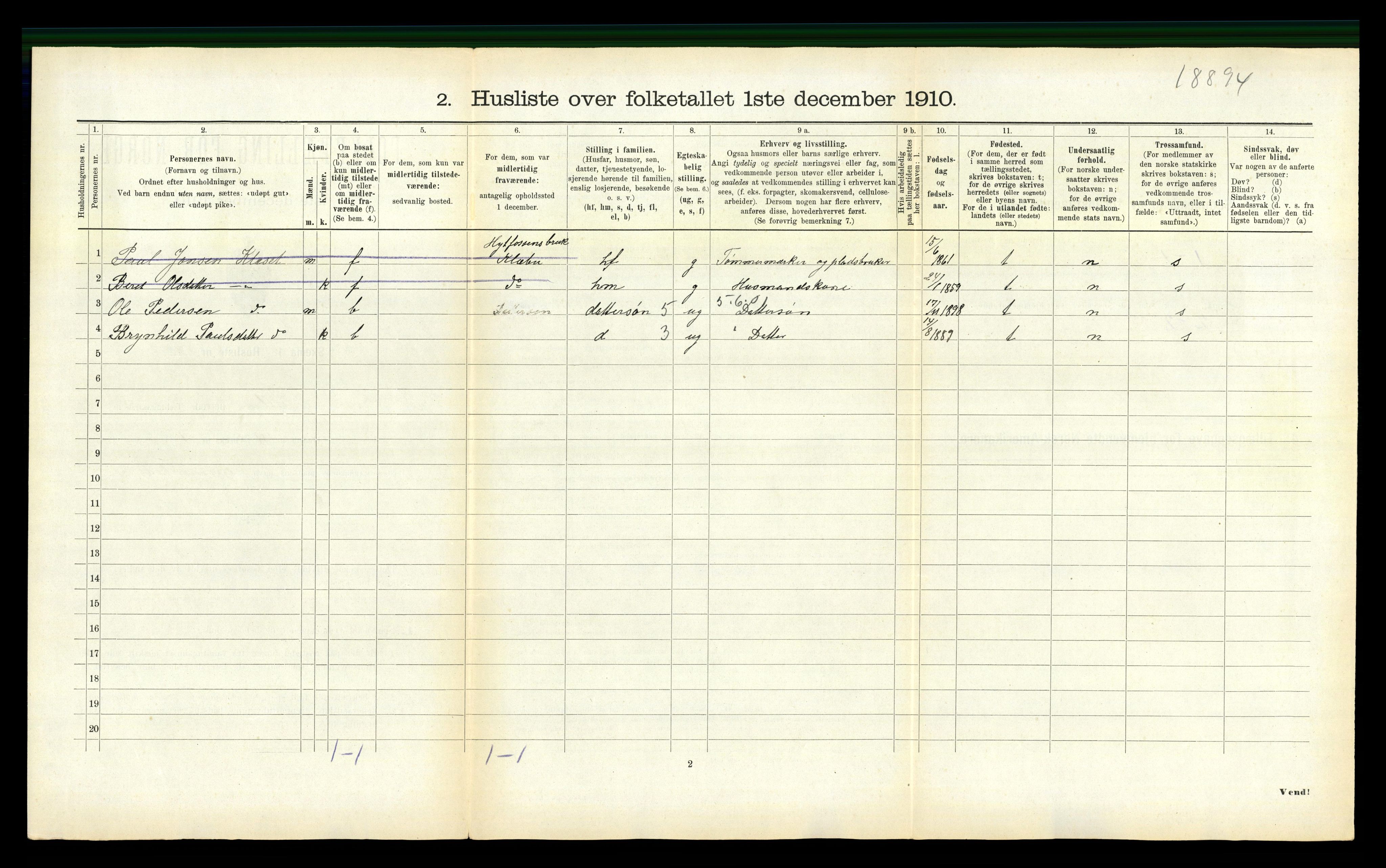 RA, 1910 census for Selbu, 1910, p. 1327