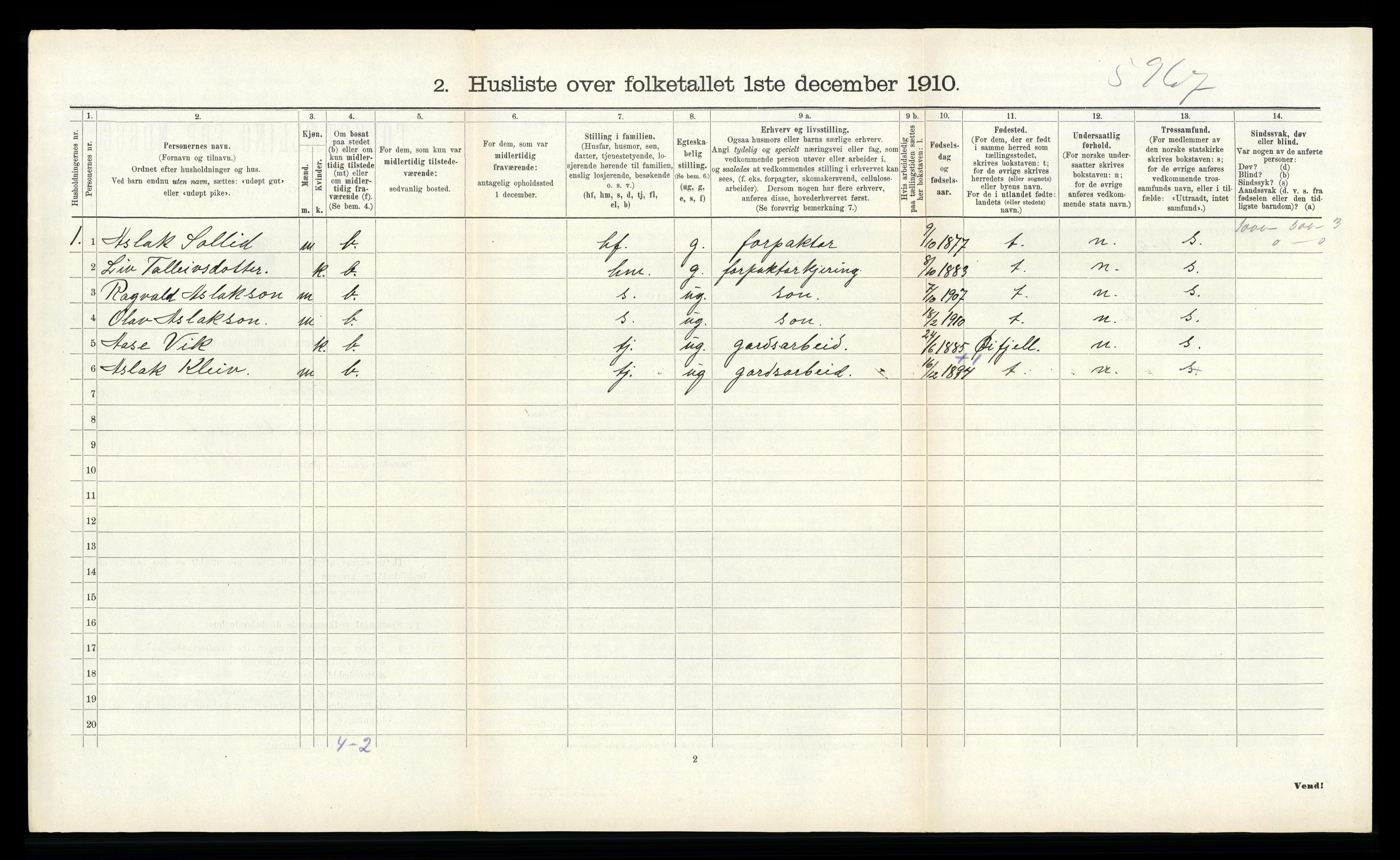 RA, 1910 census for Kviteseid, 1910, p. 1071