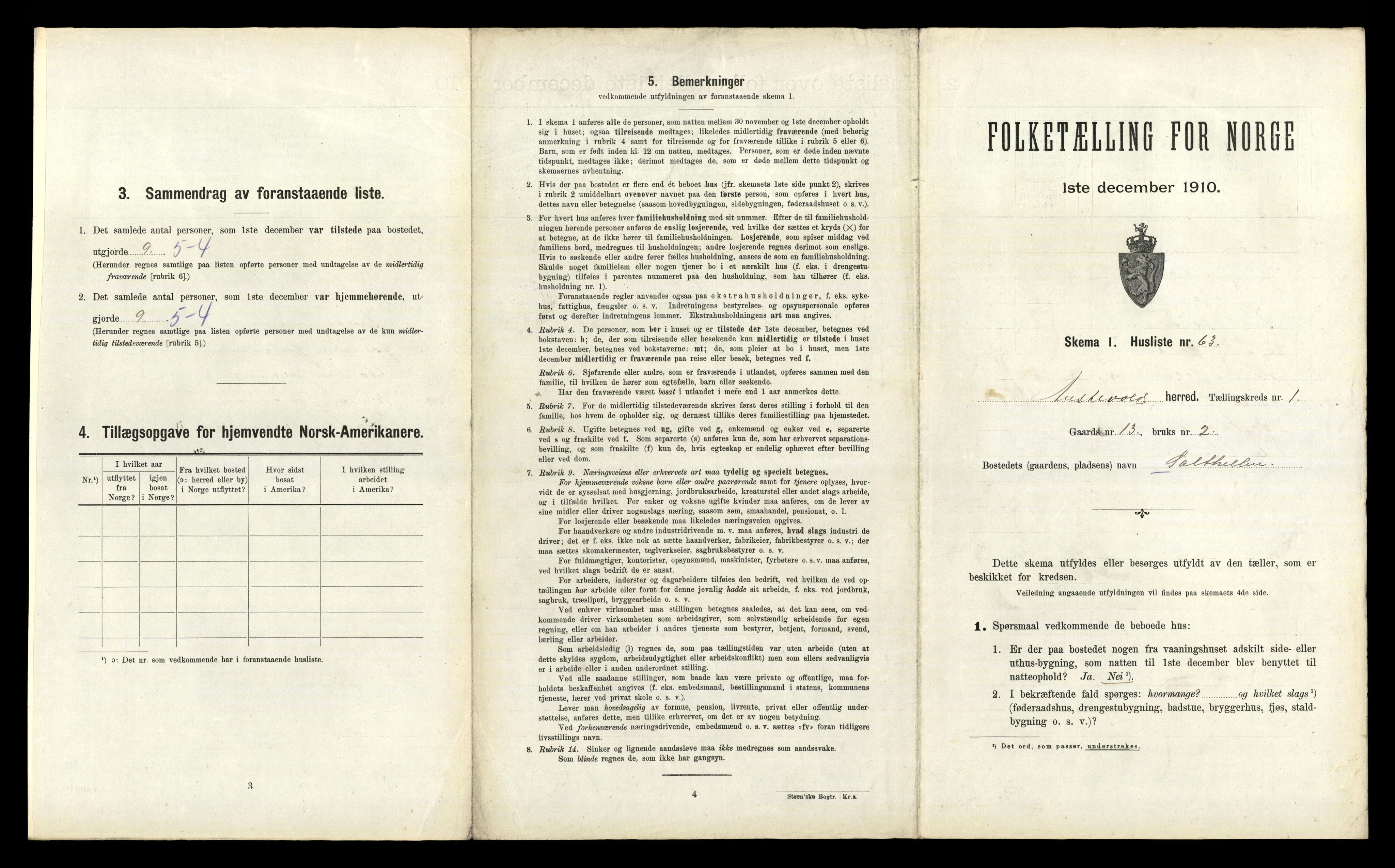 RA, 1910 census for Austevoll, 1910, p. 154