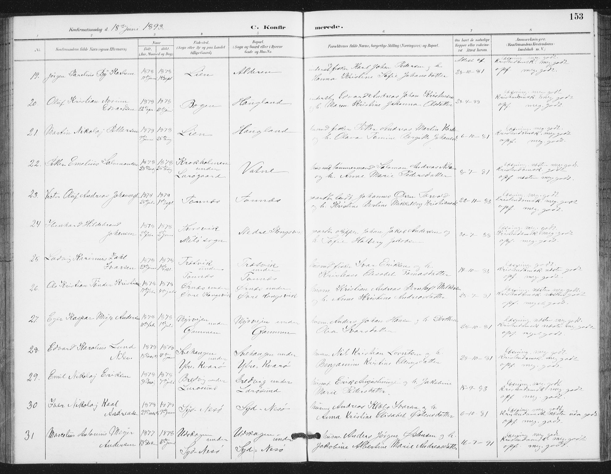 Ministerialprotokoller, klokkerbøker og fødselsregistre - Nordland, AV/SAT-A-1459/839/L0573: Parish register (copy) no. 839C03, 1892-1917, p. 154