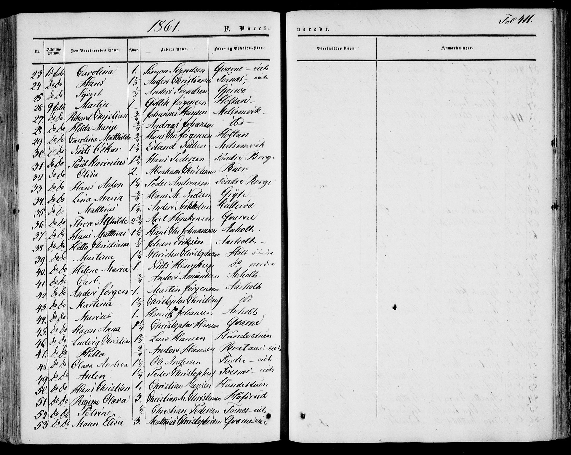 Stokke kirkebøker, SAKO/A-320/F/Fa/L0008: Parish register (official) no. I 8, 1858-1871, p. 411