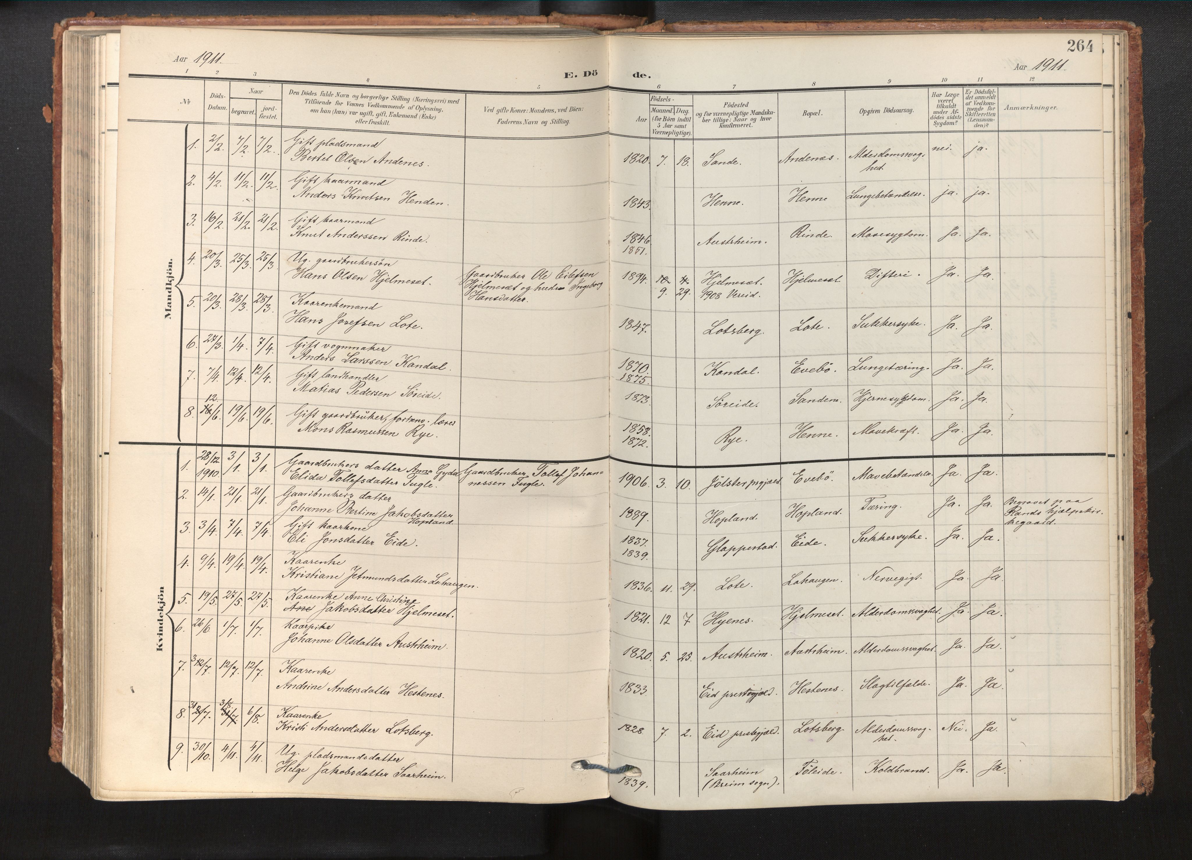 Gloppen sokneprestembete, AV/SAB-A-80101/H/Haa/Haab/L0002: Parish register (official) no. B 2, 1906-1932, p. 263b-264a