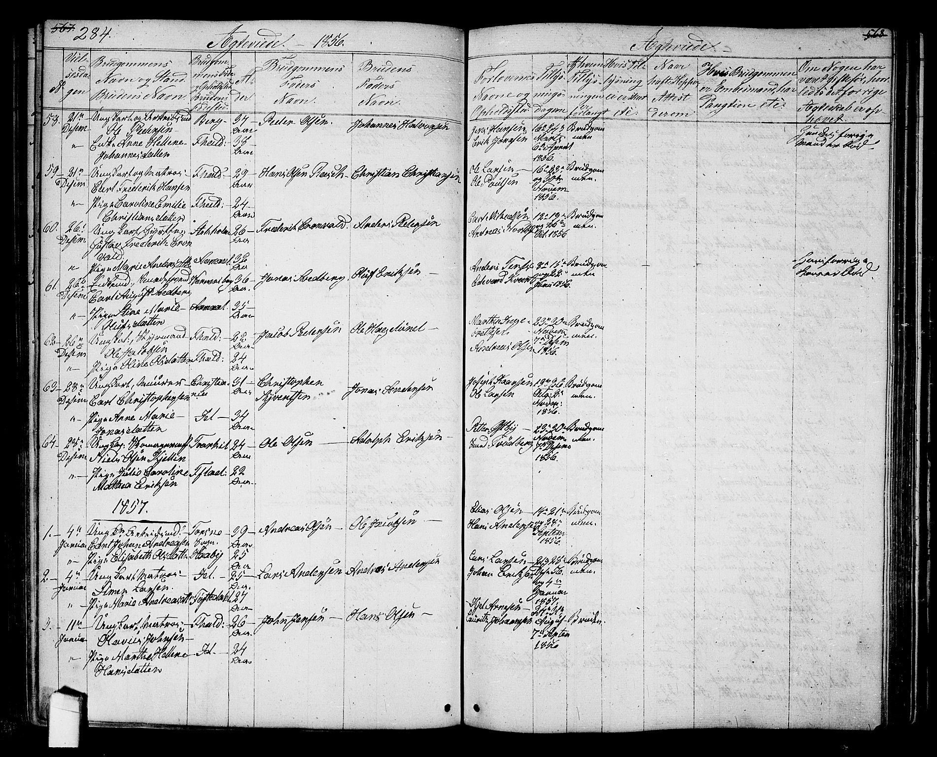 Halden prestekontor Kirkebøker, SAO/A-10909/G/Ga/L0005a: Parish register (copy) no. 5A, 1855-1864, p. 284