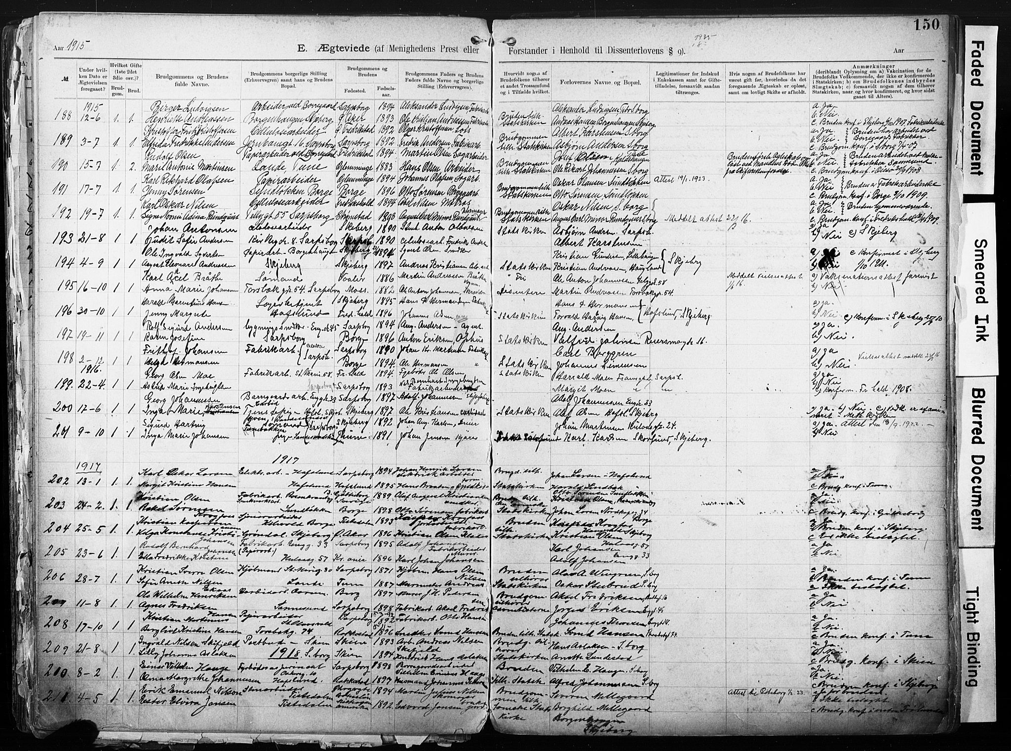 Sarpsborg metodistkirke, SAO/PAO-0233/A/L0004: Dissenter register no. 4, 1892-1923, p. 150