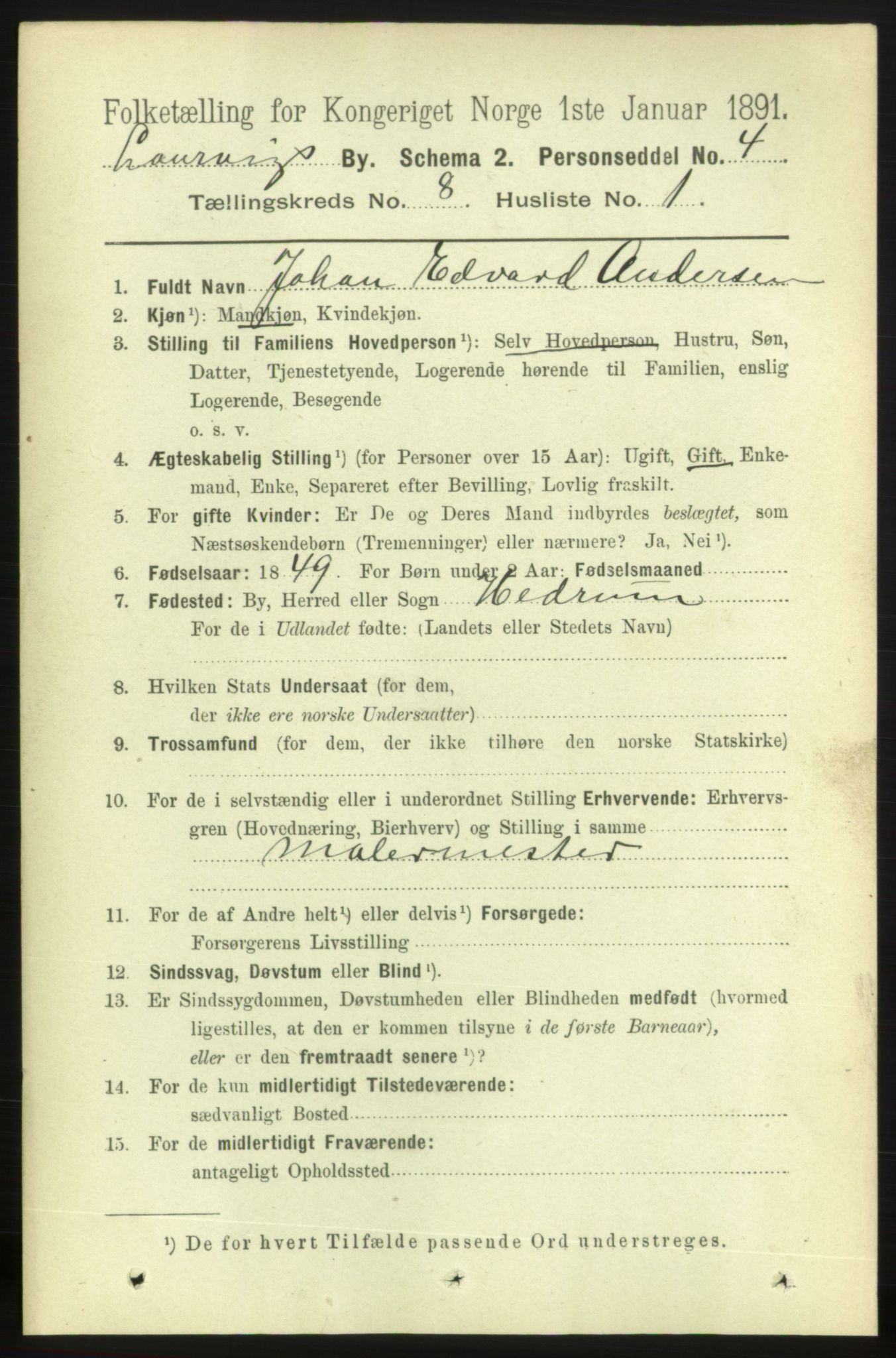 RA, 1891 census for 0707 Larvik, 1891, p. 7820