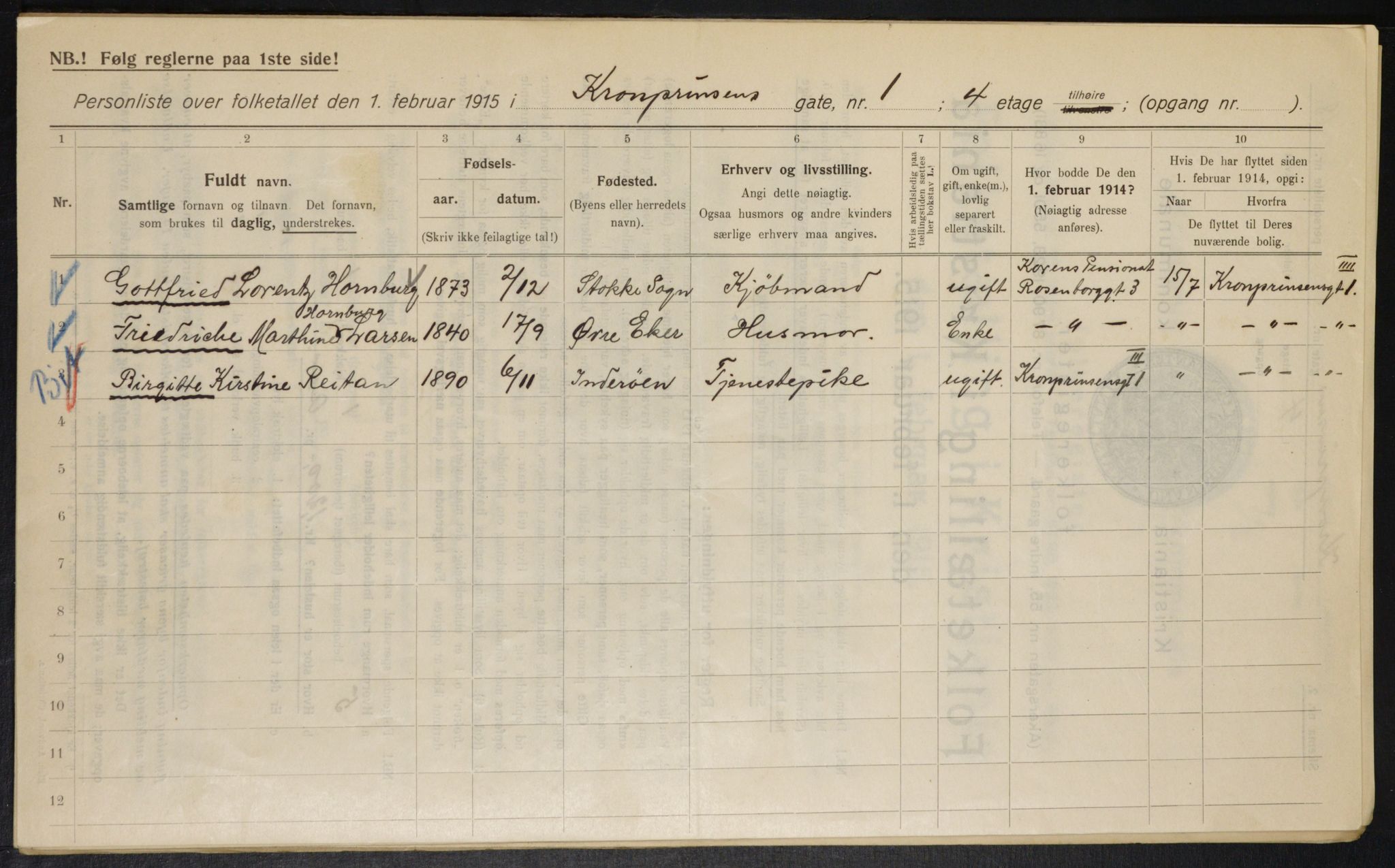 OBA, Municipal Census 1915 for Kristiania, 1915, p. 53993