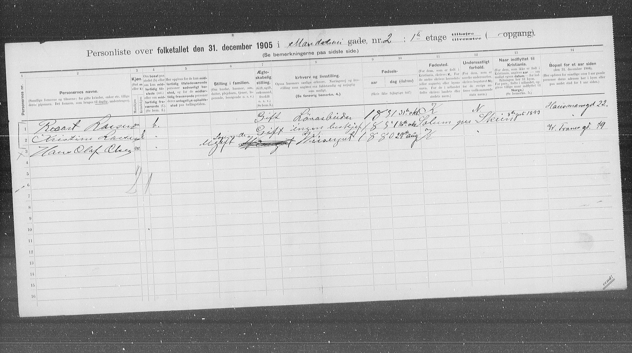 OBA, Municipal Census 1905 for Kristiania, 1905, p. 31667