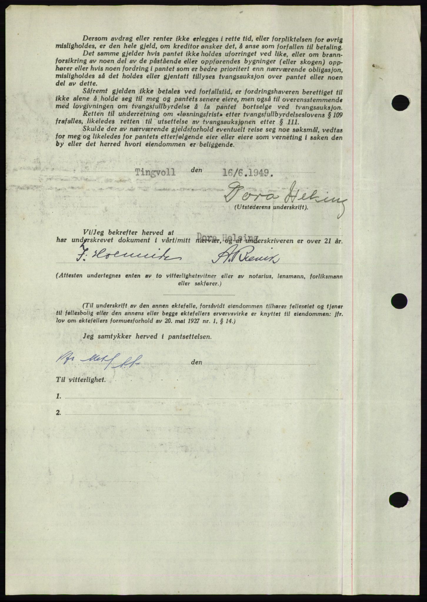 Nordmøre sorenskriveri, AV/SAT-A-4132/1/2/2Ca: Mortgage book no. B102, 1949-1949, Diary no: : 1830/1949