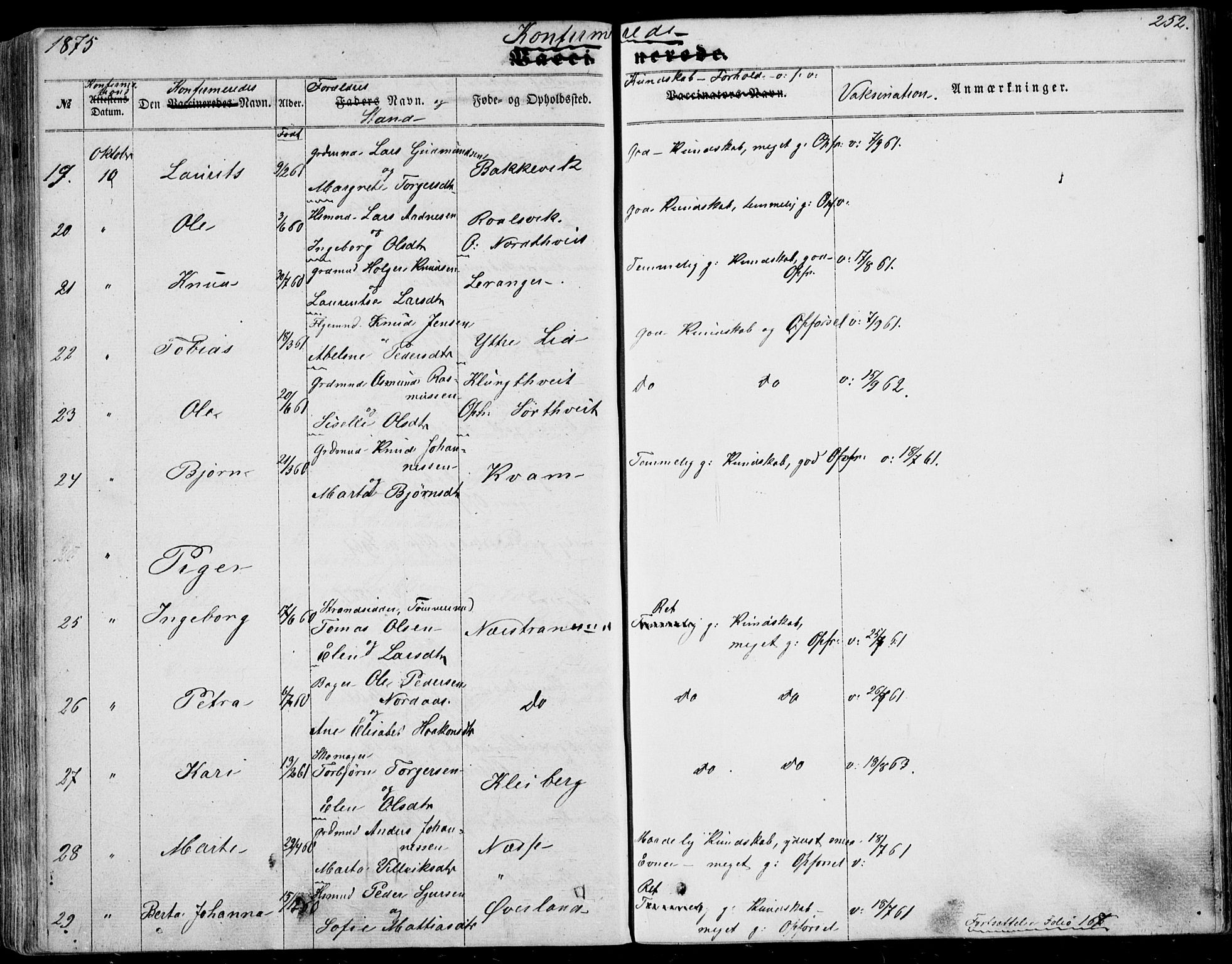 Nedstrand sokneprestkontor, AV/SAST-A-101841/01/IV: Parish register (official) no. A 9, 1861-1876, p. 252