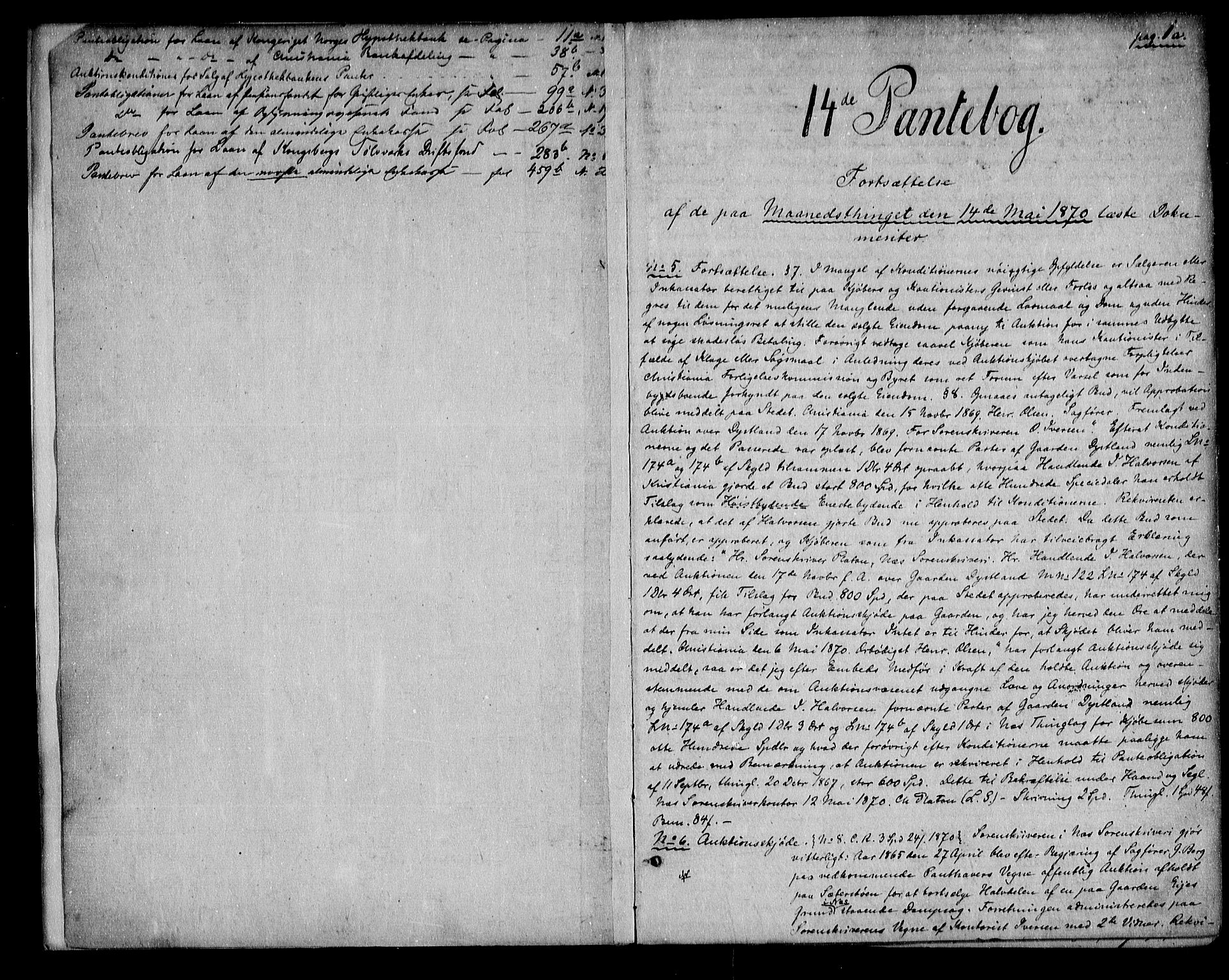 Nes tingrett, AV/SAO-A-10548/G/Gb/Gba/L0014.a: Mortgage book no. 14a, 1870-1872, p. 1