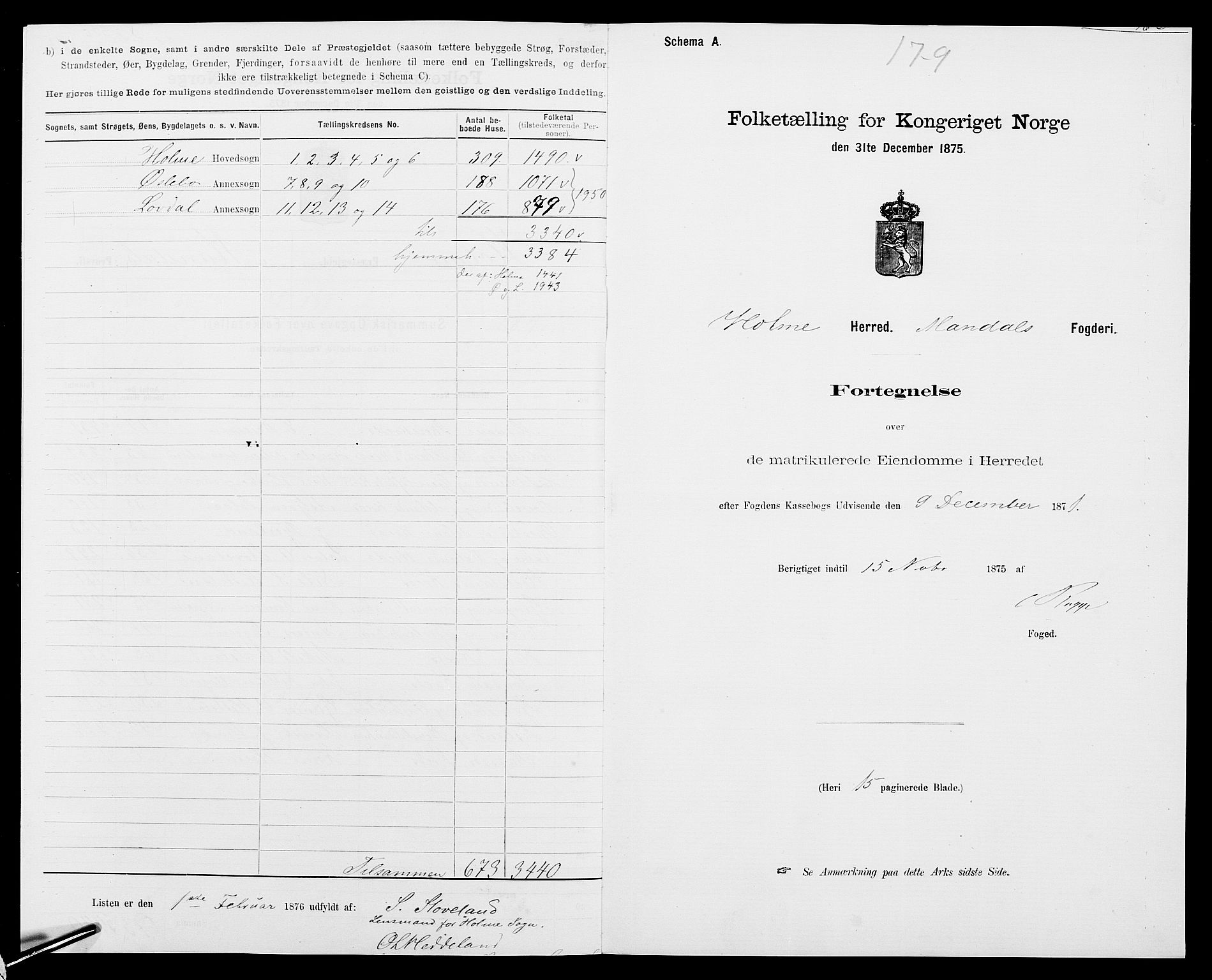 SAK, 1875 census for 1020P Holum, 1875, p. 3