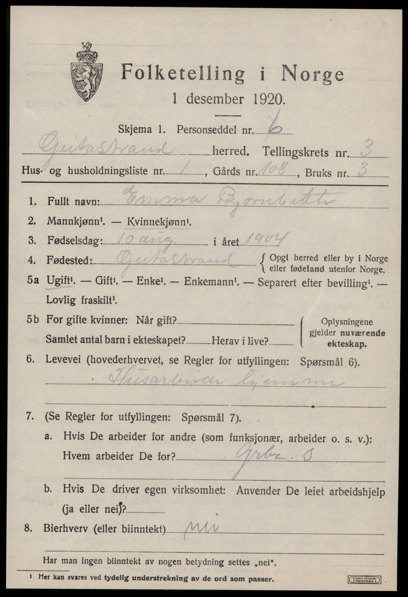 SAT, 1920 census for Geitastrand, 1920, p. 1311