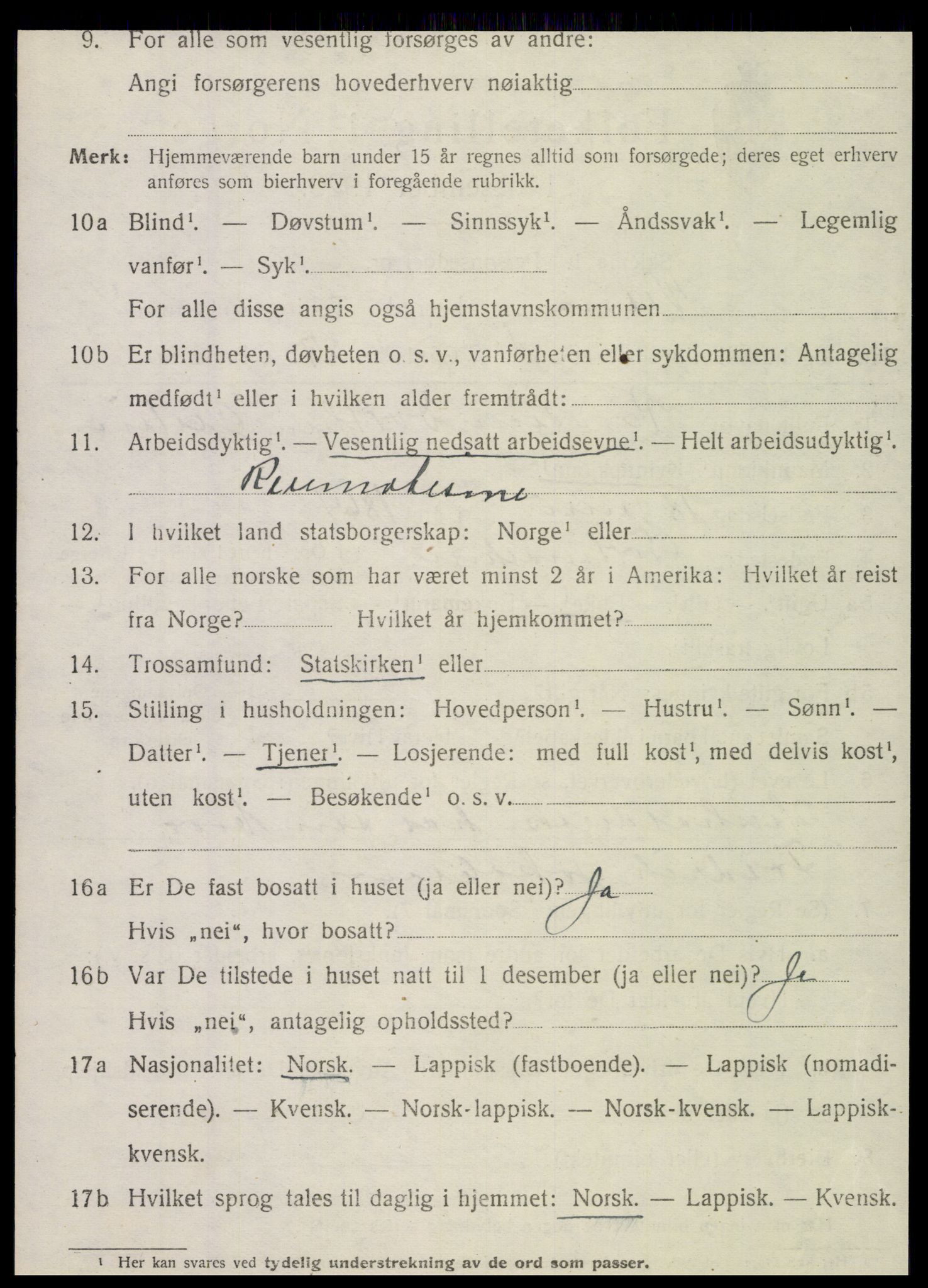 SAT, 1920 census for Nesna, 1920, p. 3244