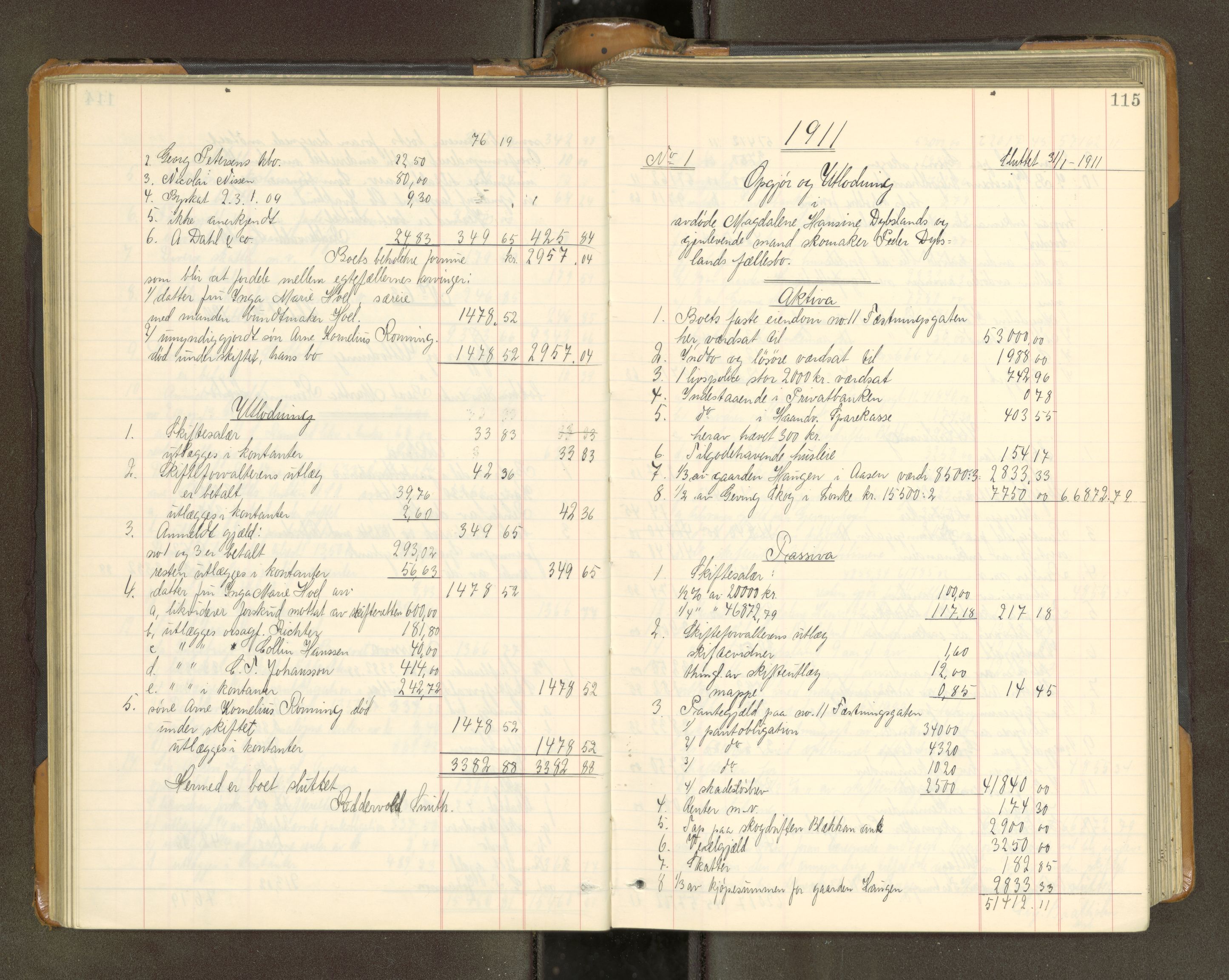 Trondheim byfogd, AV/SAT-A-0003/1/3/3A/L0040: Skifteutlodningsprotokoll - 9/2-1/10. (m/ register), 1910-1913, p. 115