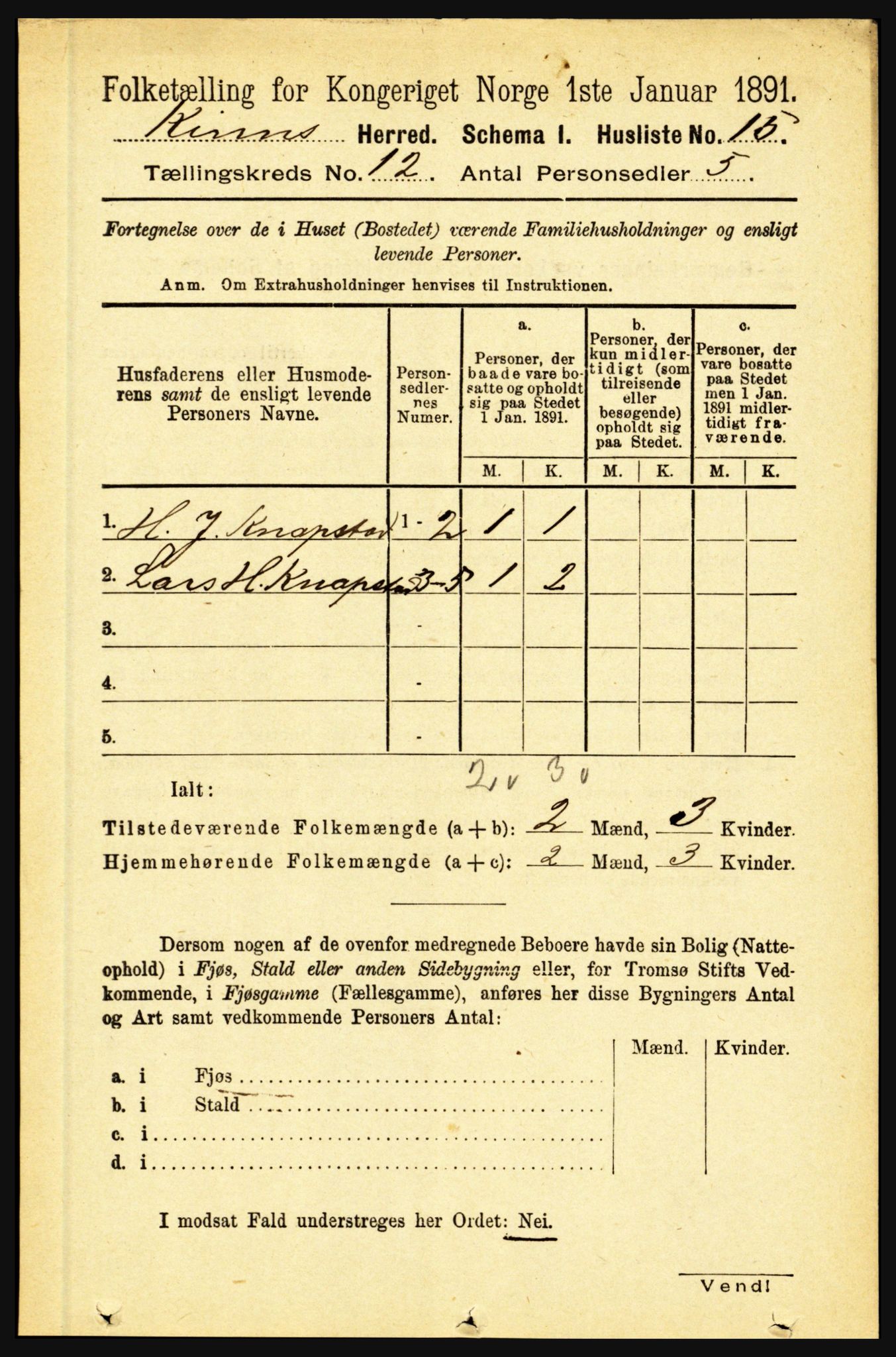 RA, 1891 census for 1437 Kinn, 1891, p. 4445