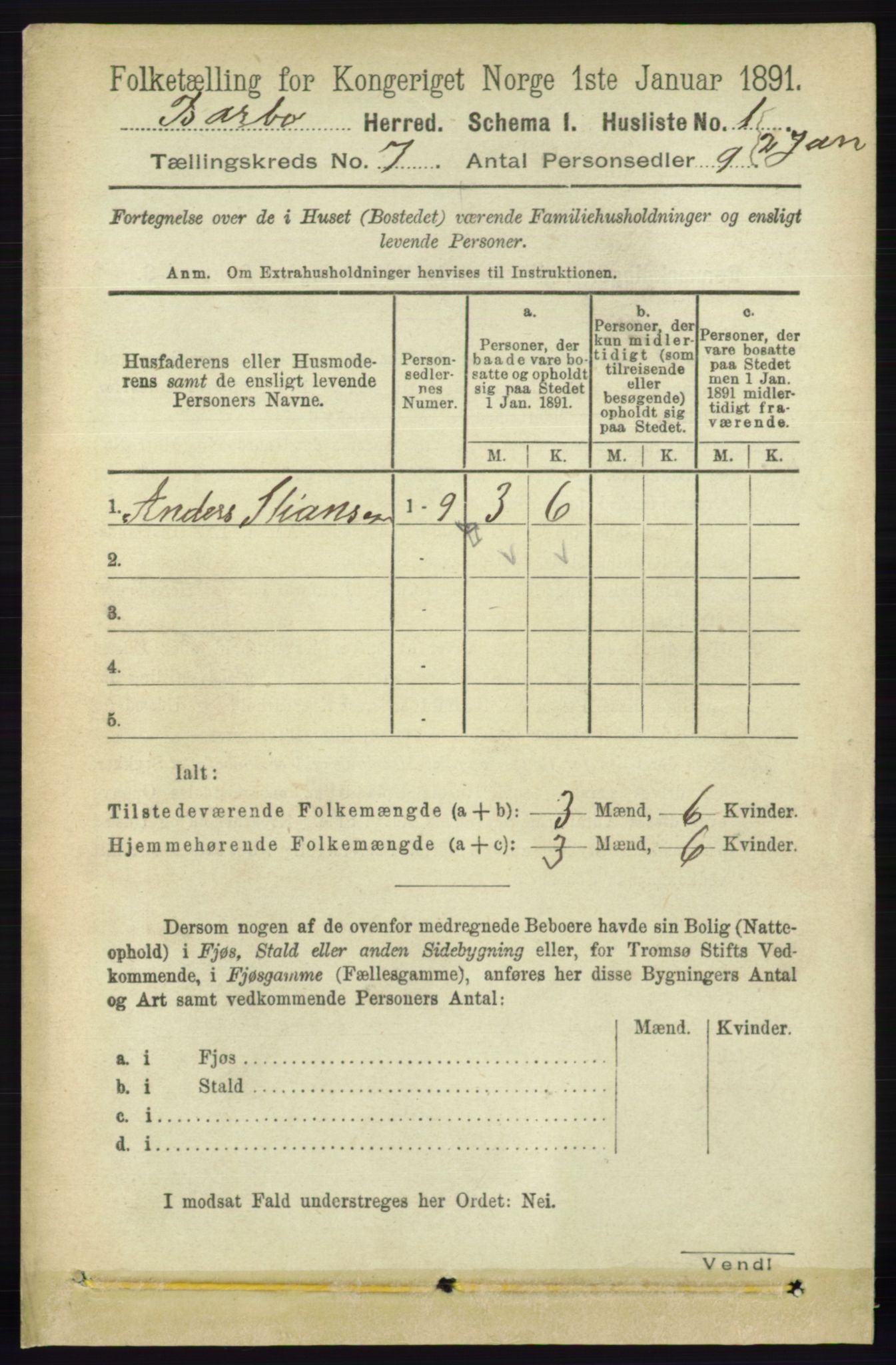 RA, 1891 census for 0990 Barbu, 1891, p. 4943
